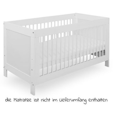 jonka Babybett Erwin - Weiß, Kinderbett 70 x 140 cm - verstellbarer Lattenrost & 3 Schlupfsprossen