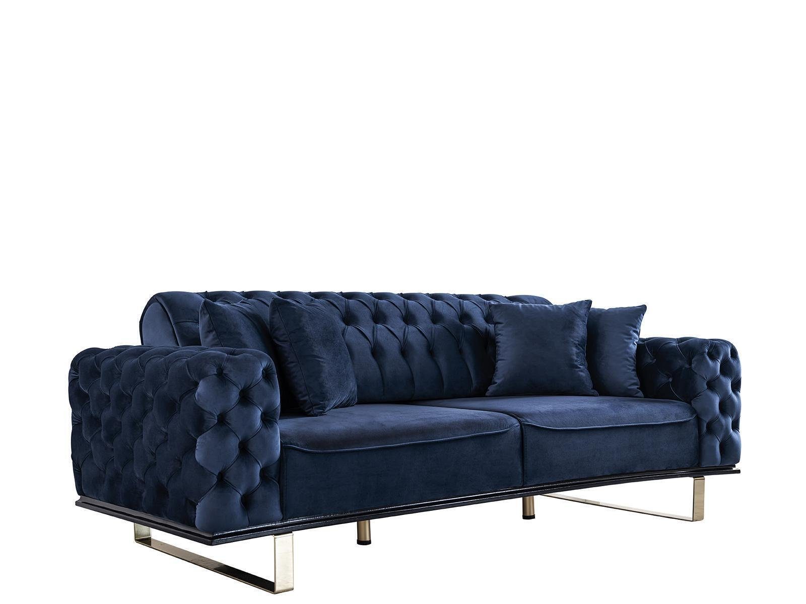 Luxus JVmoebel Sofa Wohnzimmer Möbel Couch Blaue Einrichtung 228cm Chesterfield Chesterfield-Sofa,