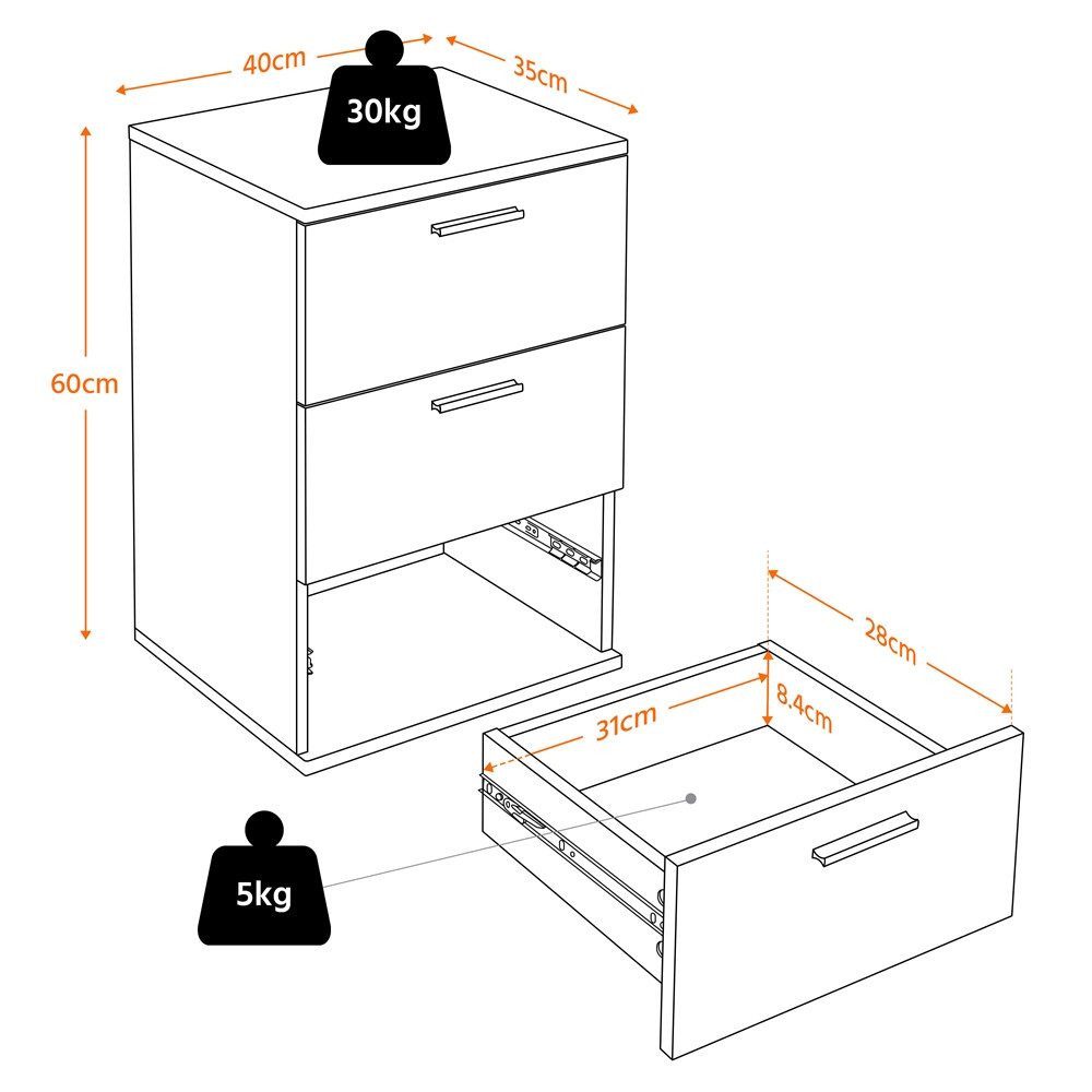 Yaheetech Nachttisch Beistelltisch (1-St), Nachtschrank mit 3 Schubladen, 40 x 35 x 60,5 cm