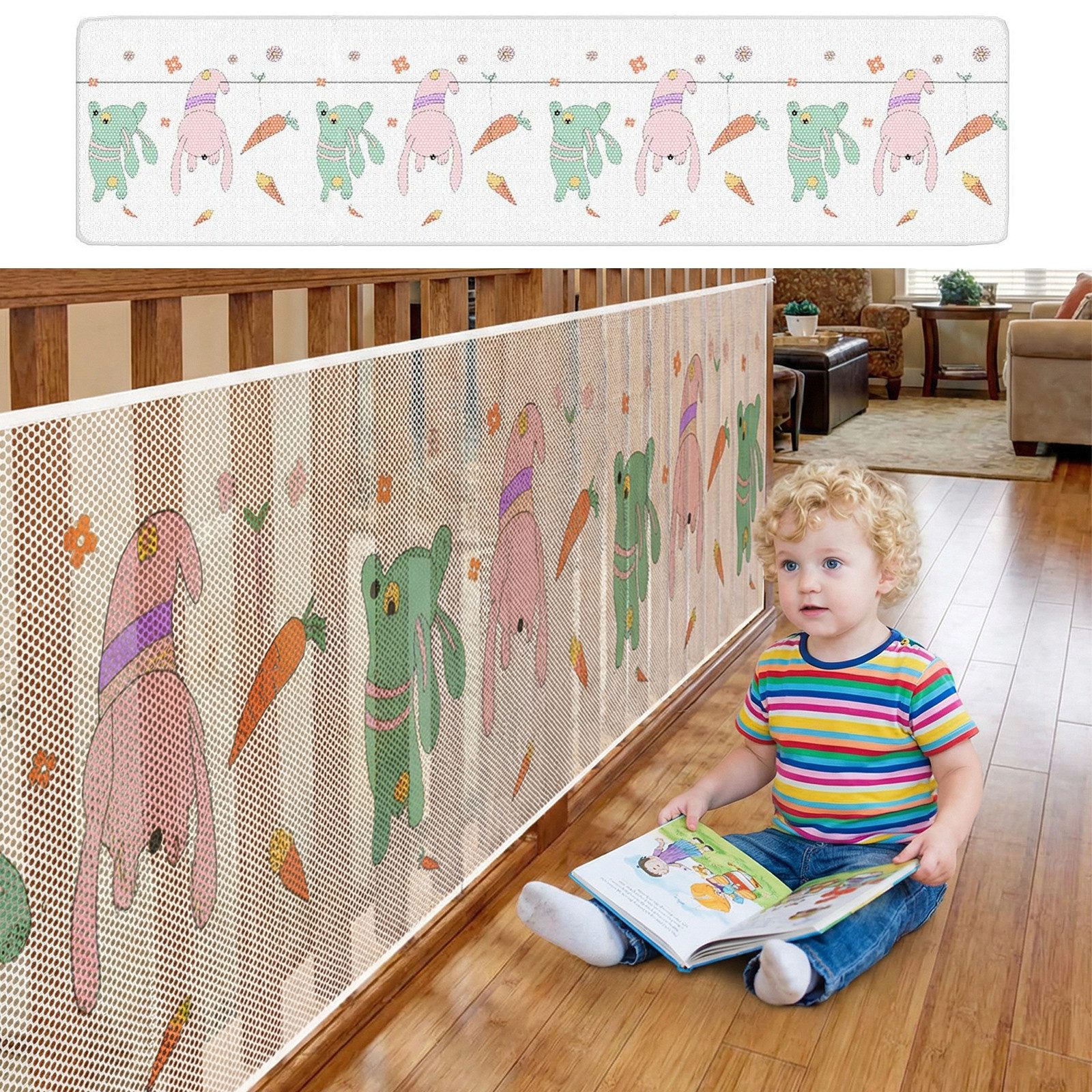 BlingBin Schutznetz 79x300cm Treppen Schutznetz, Treppengeländer Sicherheitsnetz Kinder, BxL: 0.79x3 m, (1er Set, 1-St., Material: Verdicktes Polyestergewebe), Safety Net für Balkongeländer und Treppengeländer, Baby Balkonnetz