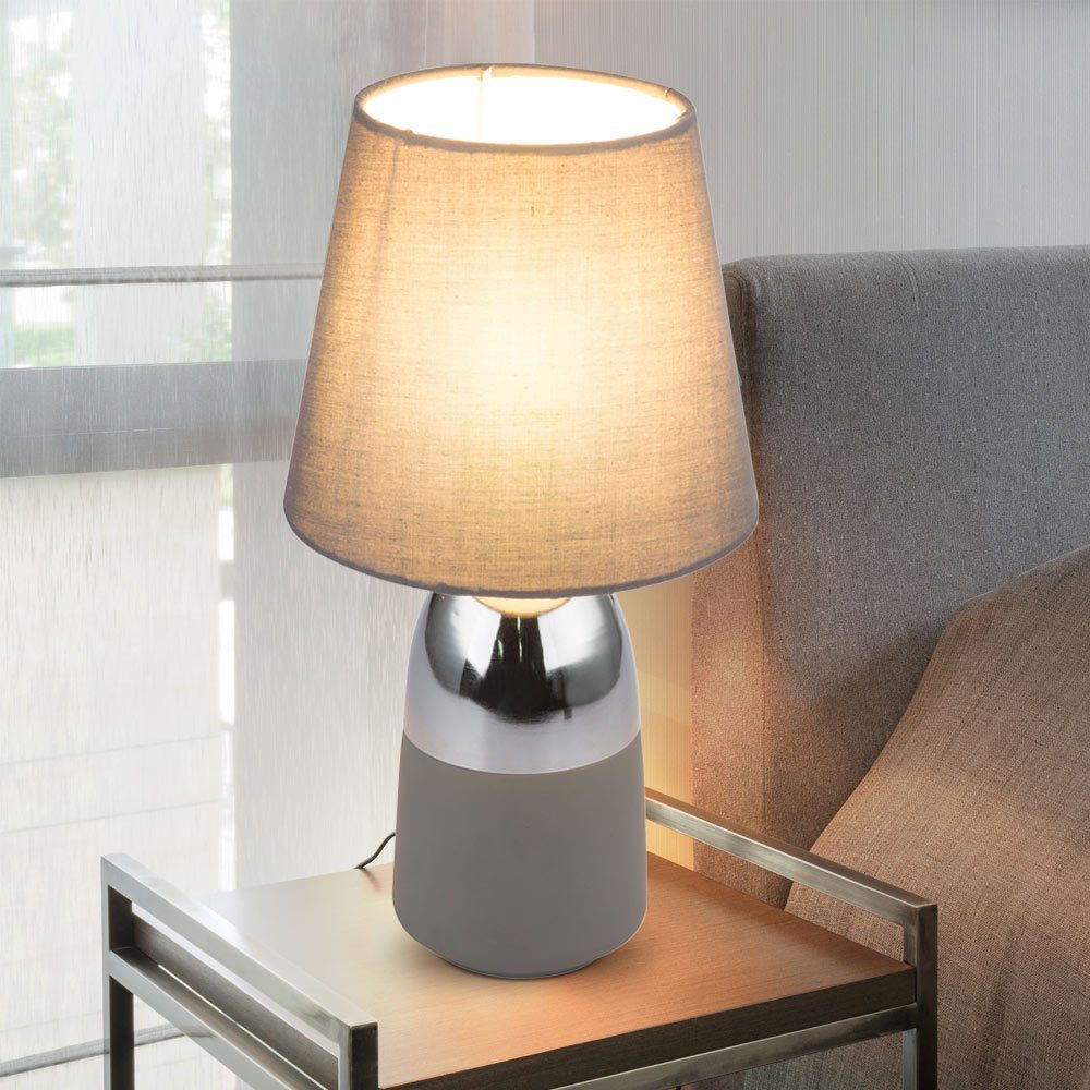 etc-shop LED Tischleuchte, Lampe Zimmer Chrom Textil Lese- Warmweiß, Leuchtmittel Tisch Beleuchtung Touch inklusive, Wohn