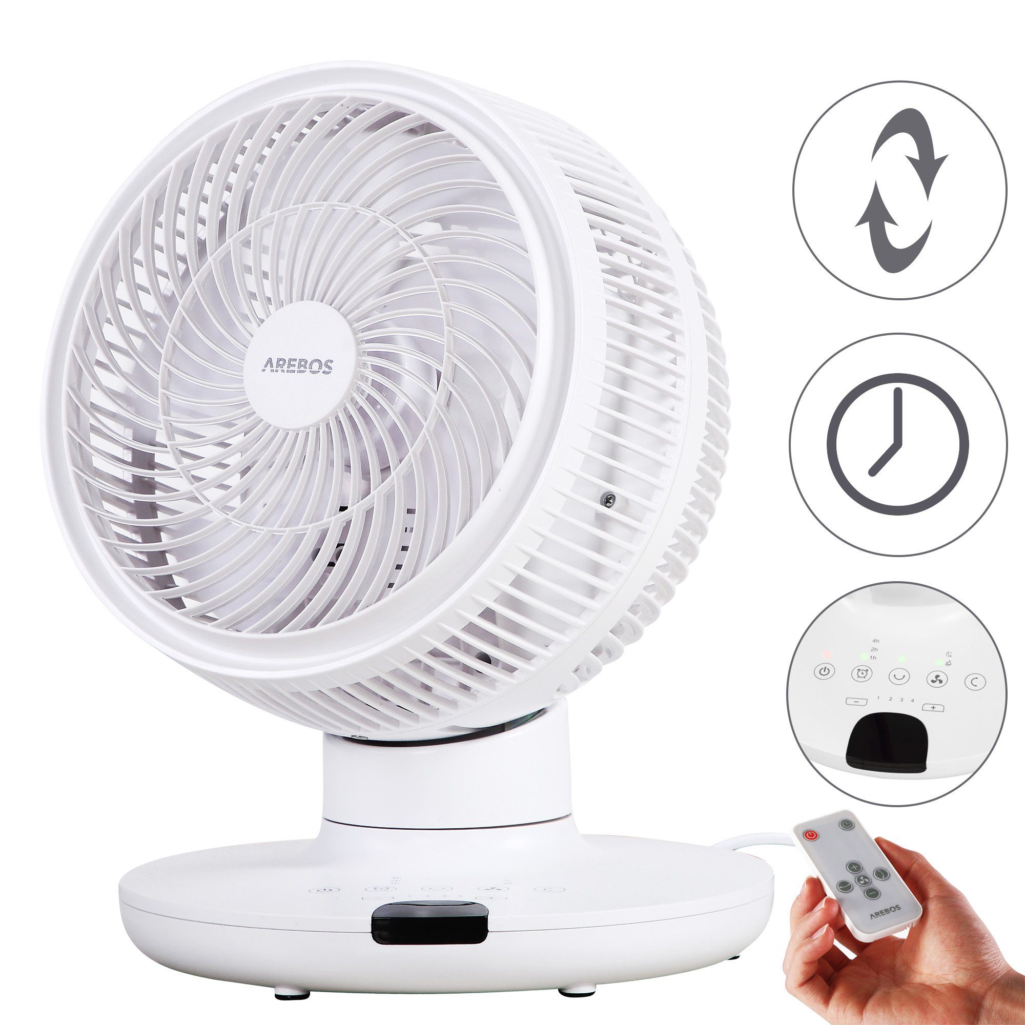Arebos Tischventilator mit Timer, 55W, 3D Oszillation, 23,00 cm Durchmesser günstig online kaufen