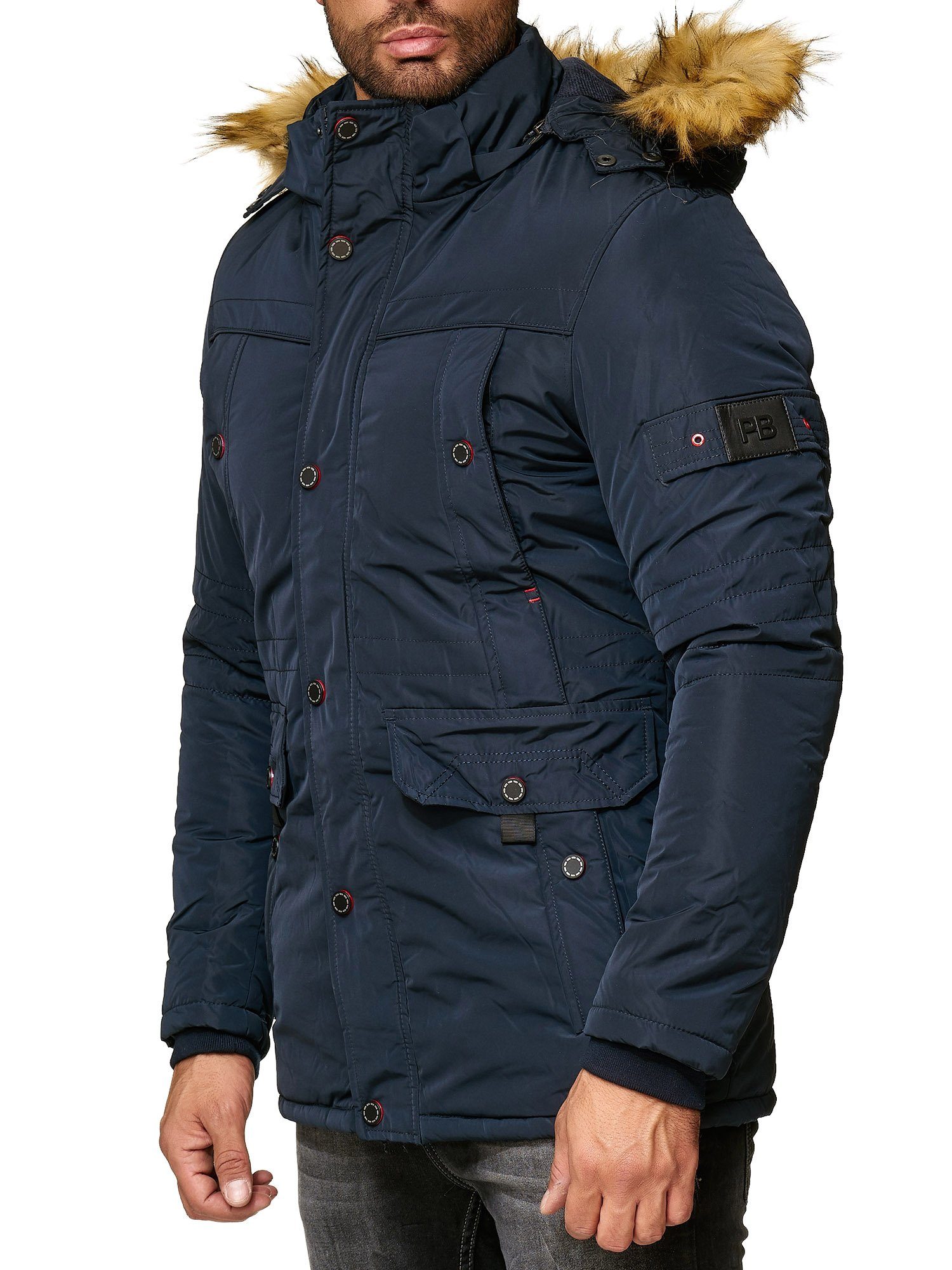 Reslad Winterjacke Herren Jacke Winter-Jacke Herren-Parka Kapuzen-Jacke Fell-Kragen Anora warme gesteppte Jacke mit Kapuze