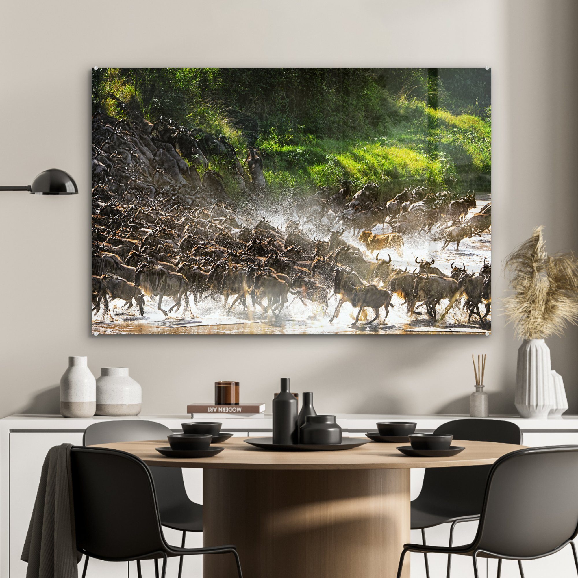 (1 Schlafzimmer Serengeti-Nationalpark, MuchoWow jagt Löwe St), Wildtiere Acrylglasbild & im Acrylglasbilder Wohnzimmer
