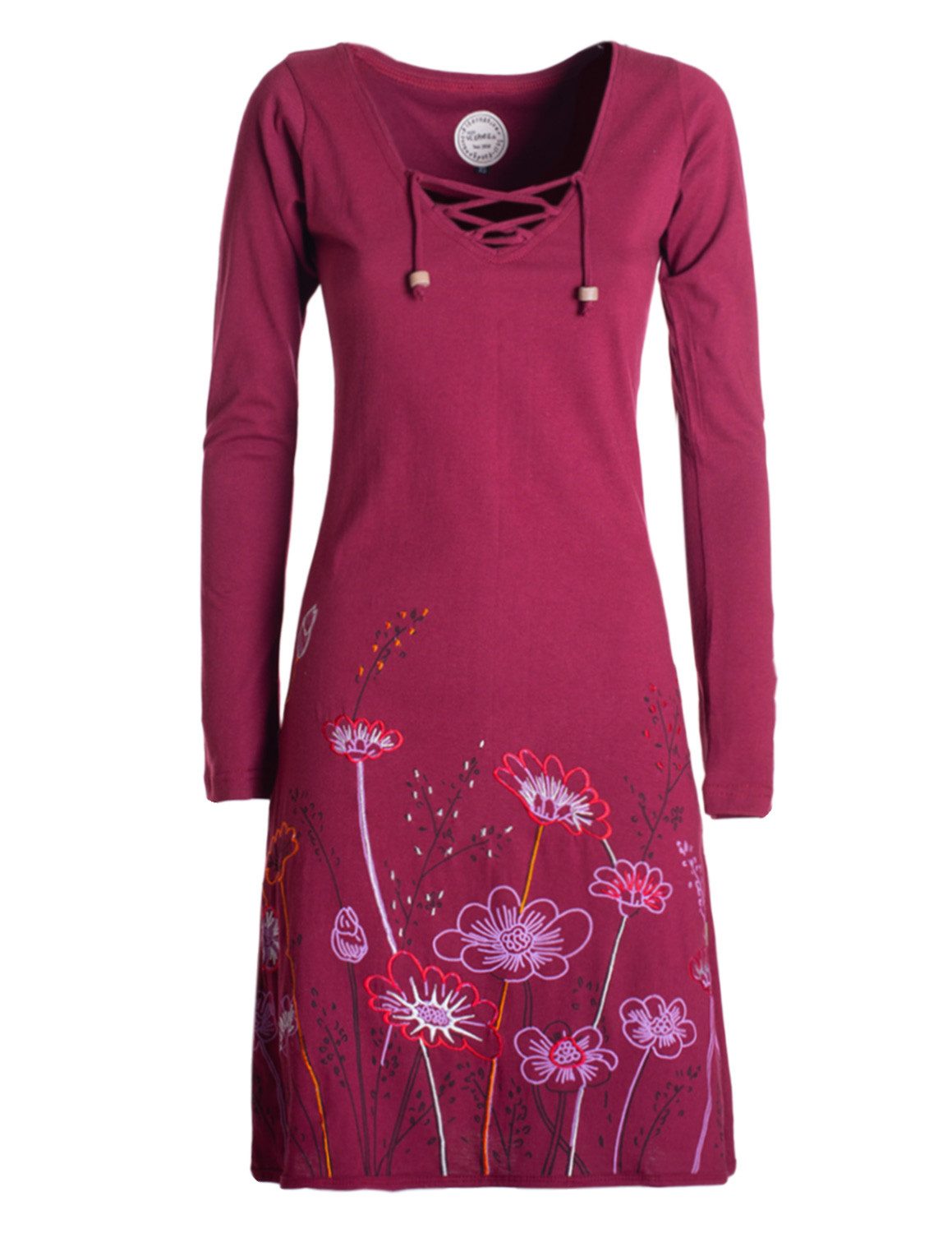 Tunikakleid Damen Langarm-Shirtkleid Tunika-Kleid Baumwollkleid mit Blumen-Print