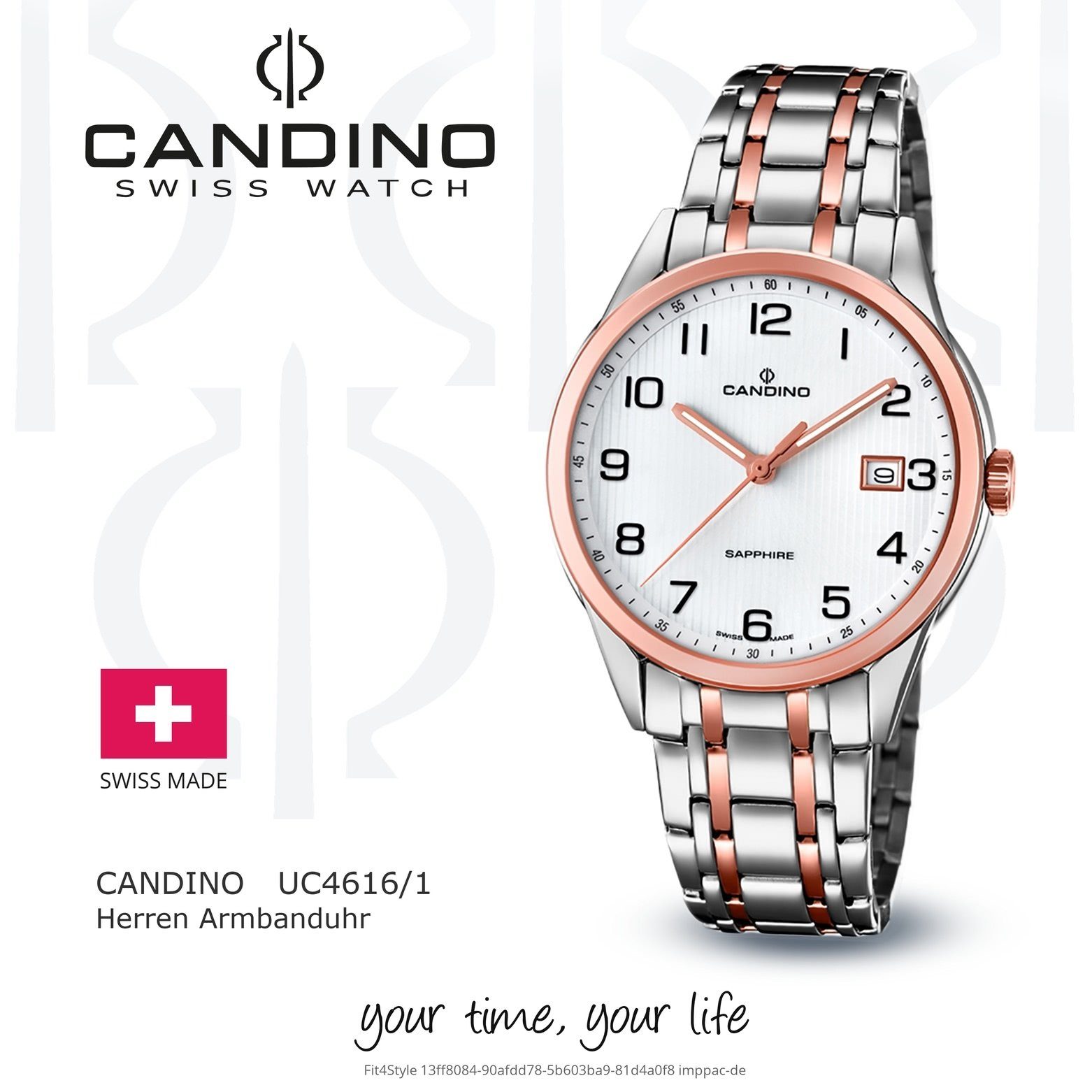 Herren Uhren Candino Quarzuhr UC4616/1 Candino Herren Uhr Analog C4616/1, Herren Armbanduhr rund, Edelstahlarmband roségold, sil