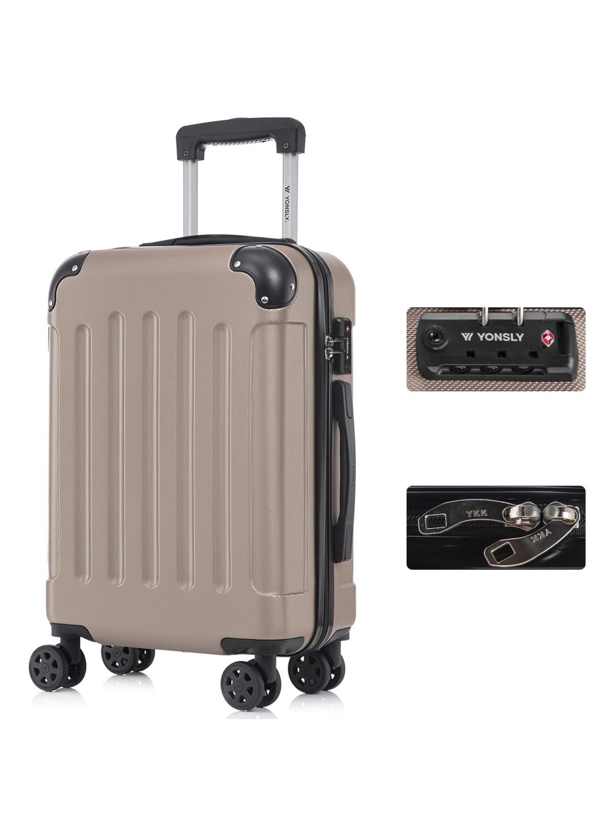 YONSLY Hartschalen-Trolley Premium Hartschalen-Reisekoffer Trolley Kabinenkoffer, 4 Rollen, TSA-Schloss, YKK-Reißverschluss, austauschbare Rollen & Griffe