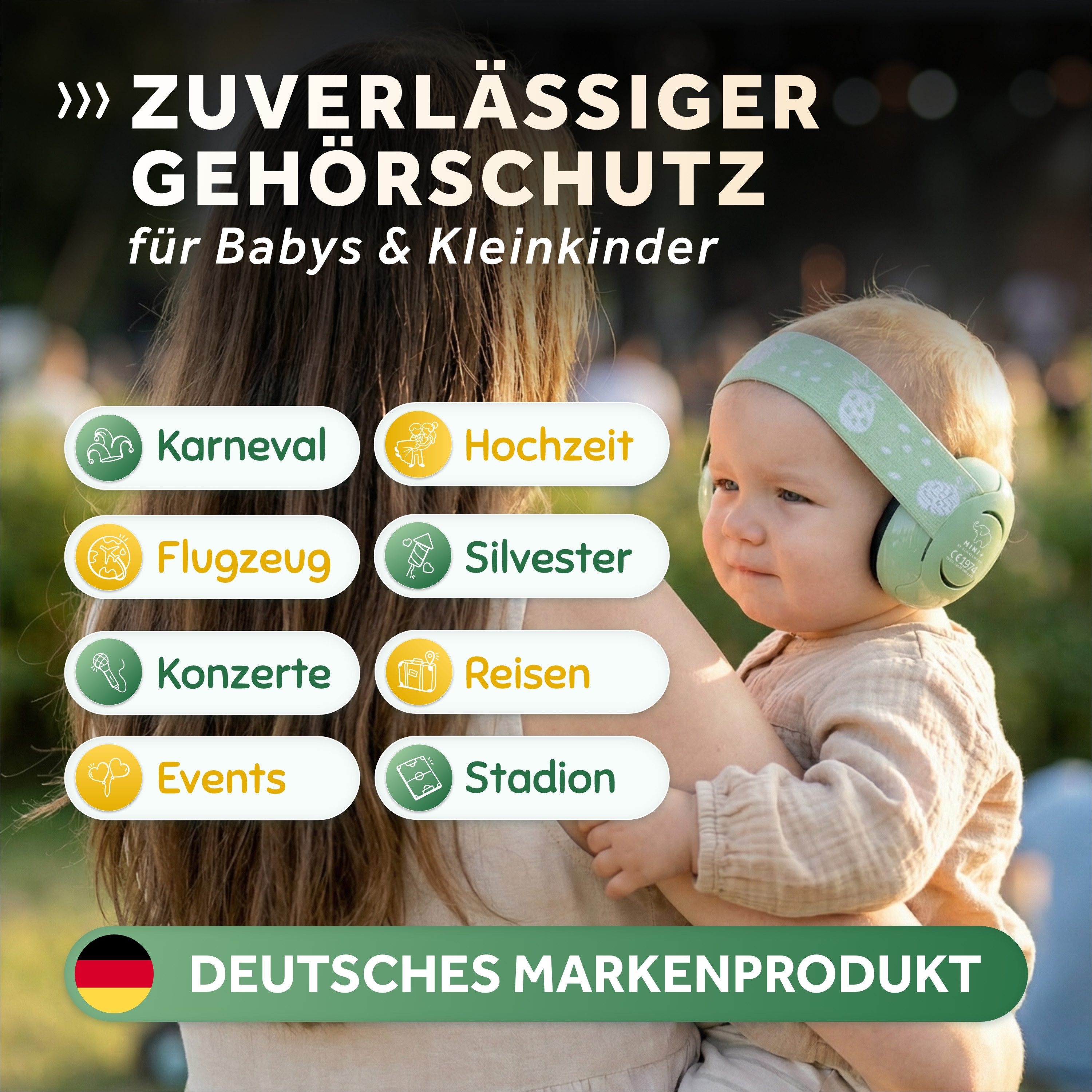 Schallwerk Kapselgehörschutz Mini+ Ohrenschützer für Kleinkinder - Gehörschutz Baby, (Kopfhörer Babys & Kleinkinder, Ohrenschutz für Babys mit verstellbaren Band), bis zu 52cm Kopfumfang