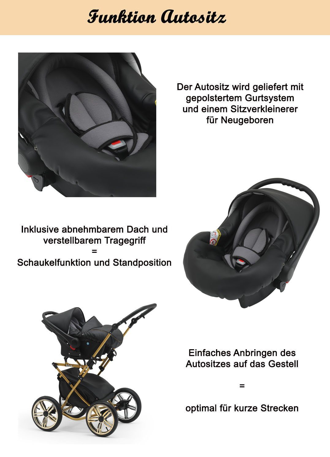 babies-on-wheels Kombi-Kinderwagen Sorento 4 in Iso Designs inkl. Beige-Grau und Teile Autositz 14 - - 1 Base in 10
