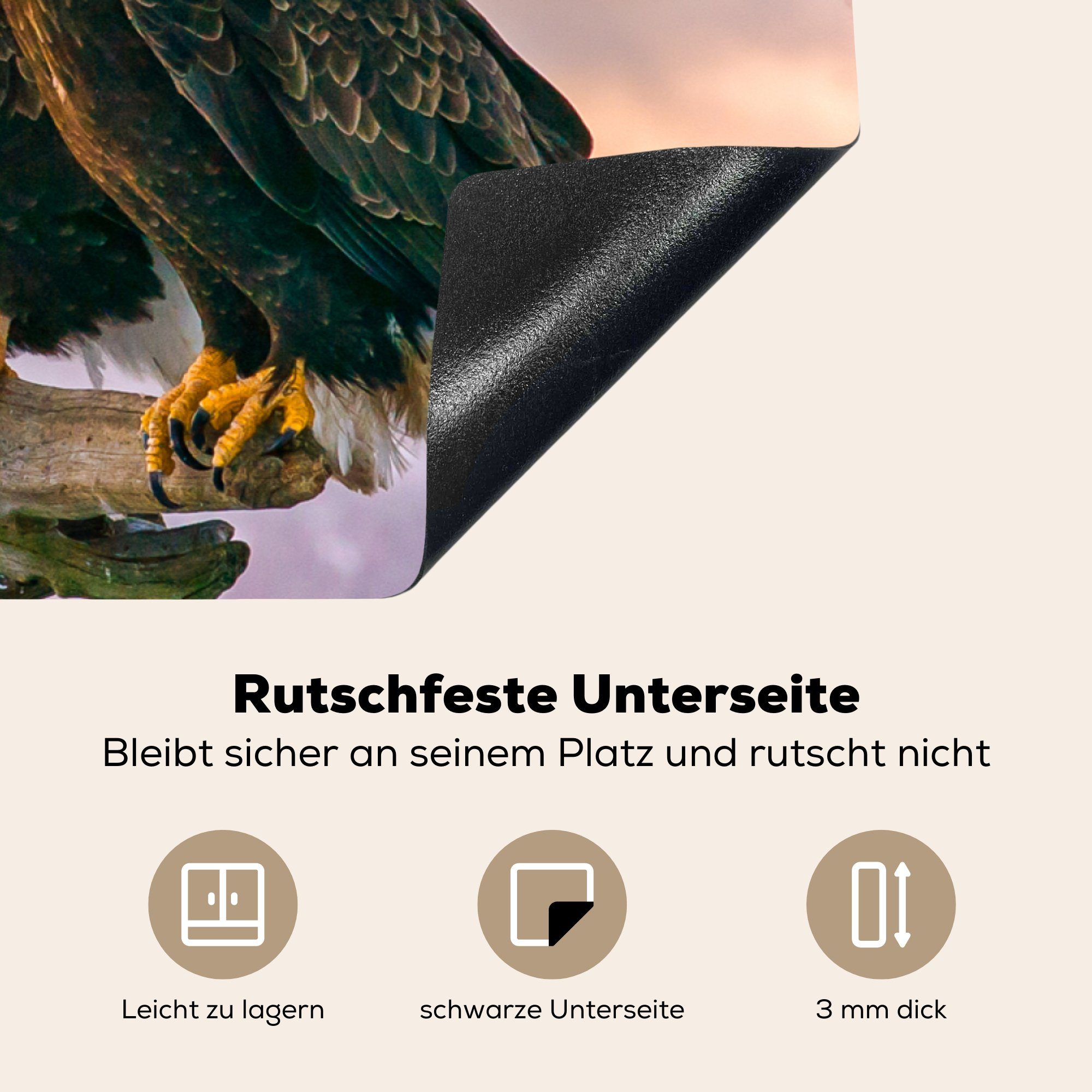 küche 81x52 Natur Ceranfeldabdeckung, Arbeitsplatte Raubvögel Adler, Herdblende-/Abdeckplatte - tlg), Vinyl, - für Vögel MuchoWow (1 cm, -