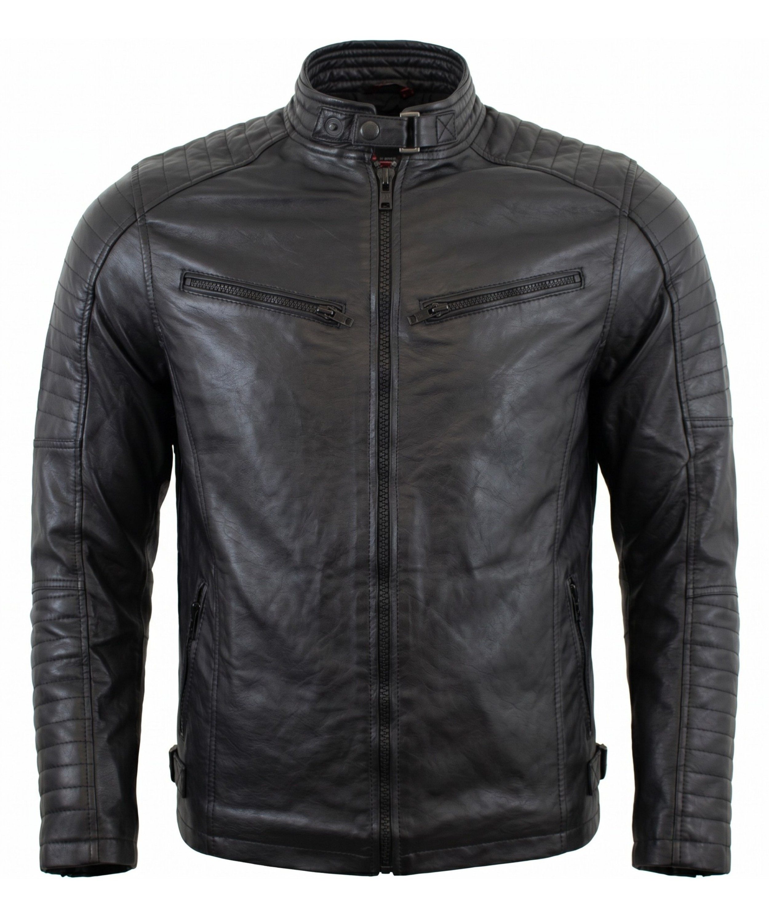 MDM Bikerjacke Herren Kunstlederjacke im Bikerstil Schwarz mit Steppungen Gesteppte Kunstlederjacke im Bikerstil mit Slim Fit Passform – Bild 3 von 5