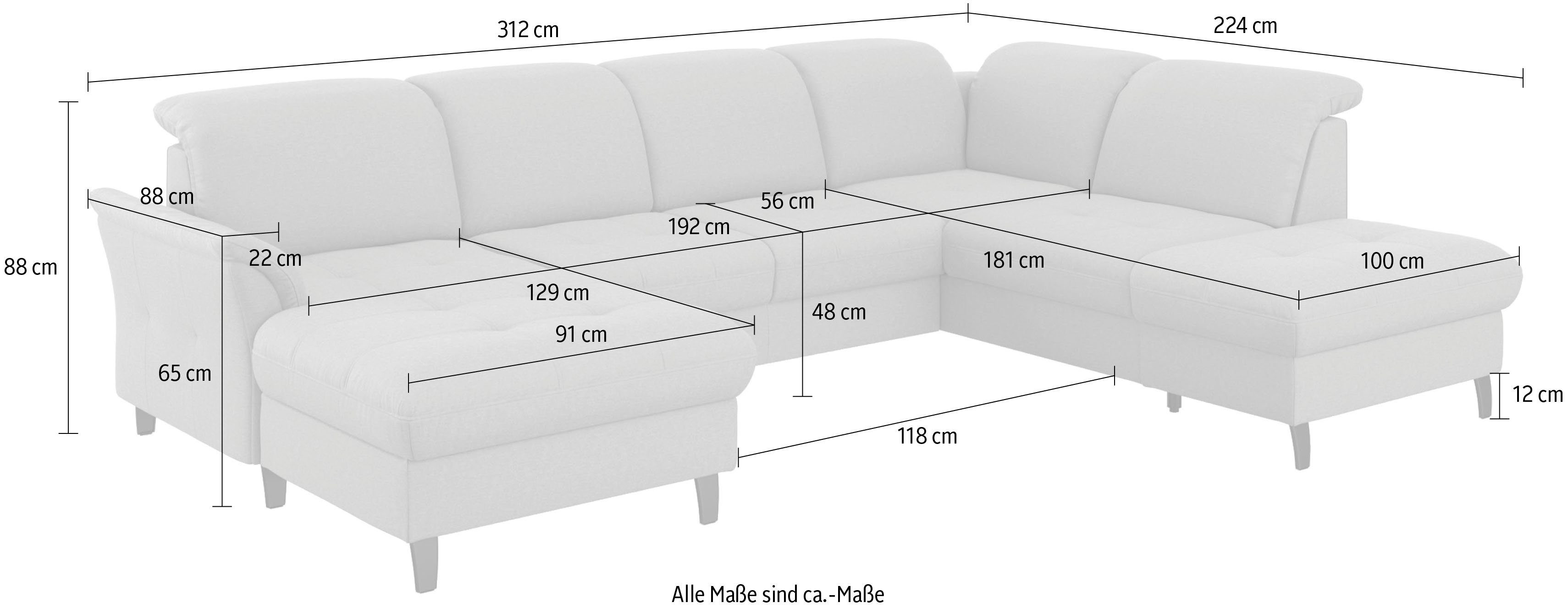 sit&more Wohnlandschaft Maggiore, wahlweise und Stauraum Bettfunktion mit Kopfteilverstellung