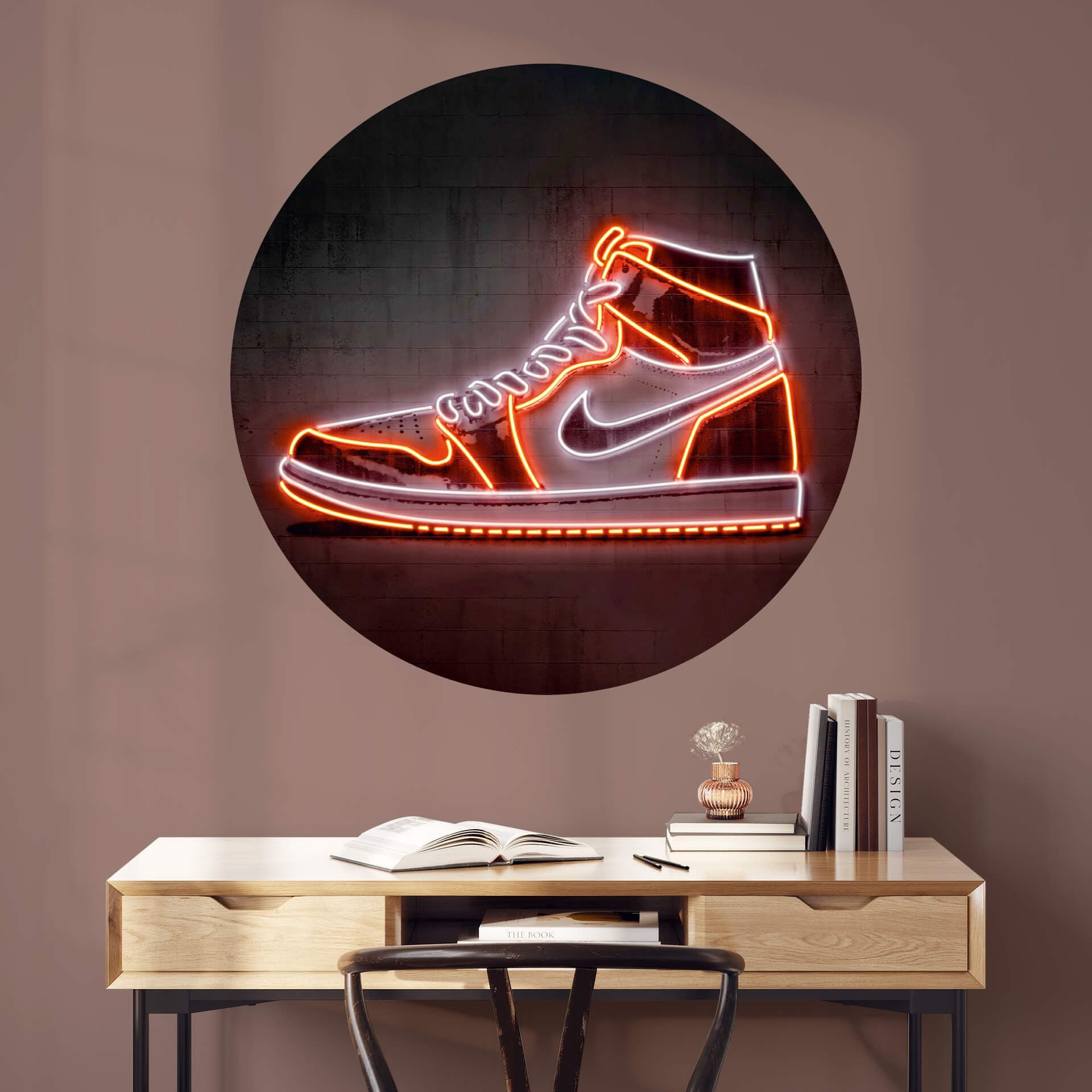 K&L Wall Art Poster Wandbild Mielu - Sneaker, rund, Beton-Optik Neon Fashion Nike, Wandsticker, selbstklebend entfernbar