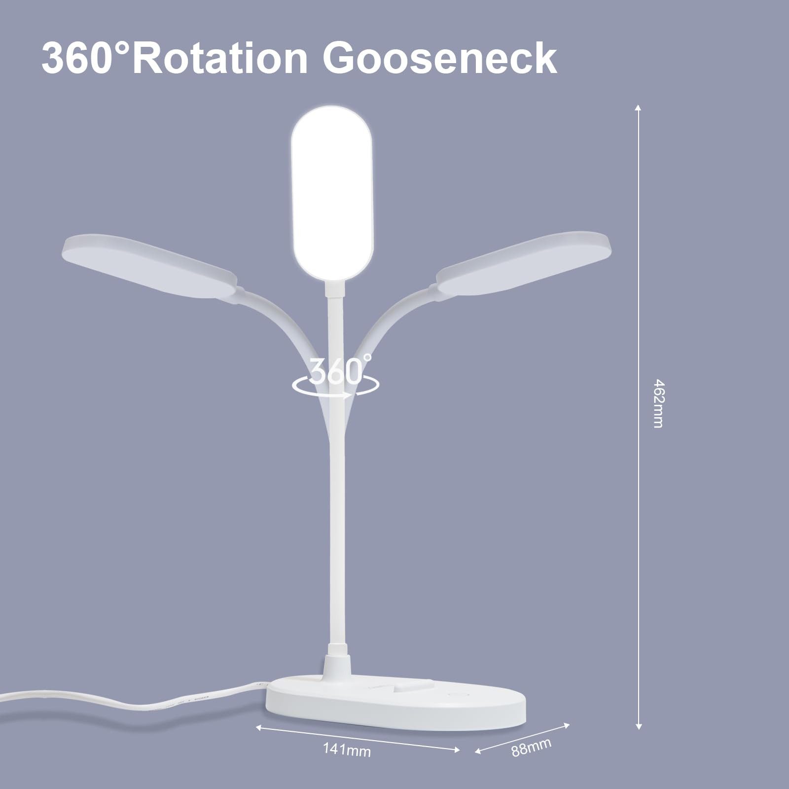 LQWELL Schreibtischlampe Tischleuchte mit Telefonhalter, LED fest integriert, 360° Flexibel Touch-Steuerung, Studienlampe für Heimbüro, 5000k, 160 Lumen, LED Schreibtischlampe