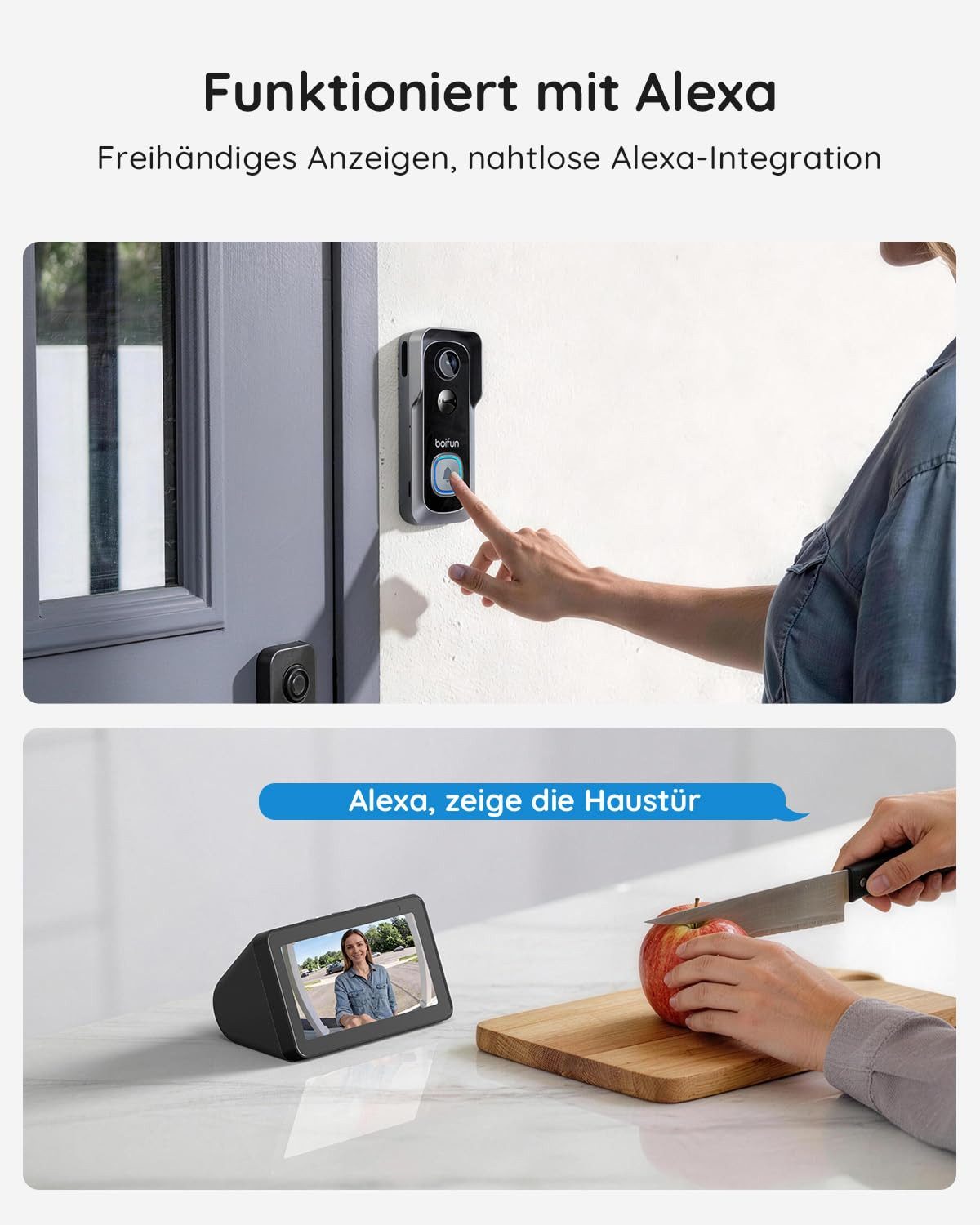 Boifun Smart Home Türklingel Videodoorbell Kamera WLAN-Version 5MP (Außenbereich, Außenbereich, 5 GHz WiFi, 1-tlg., Nachtsicht, PIR Bewegungserkennung, 2-Wege-A – Bild 4 von 5