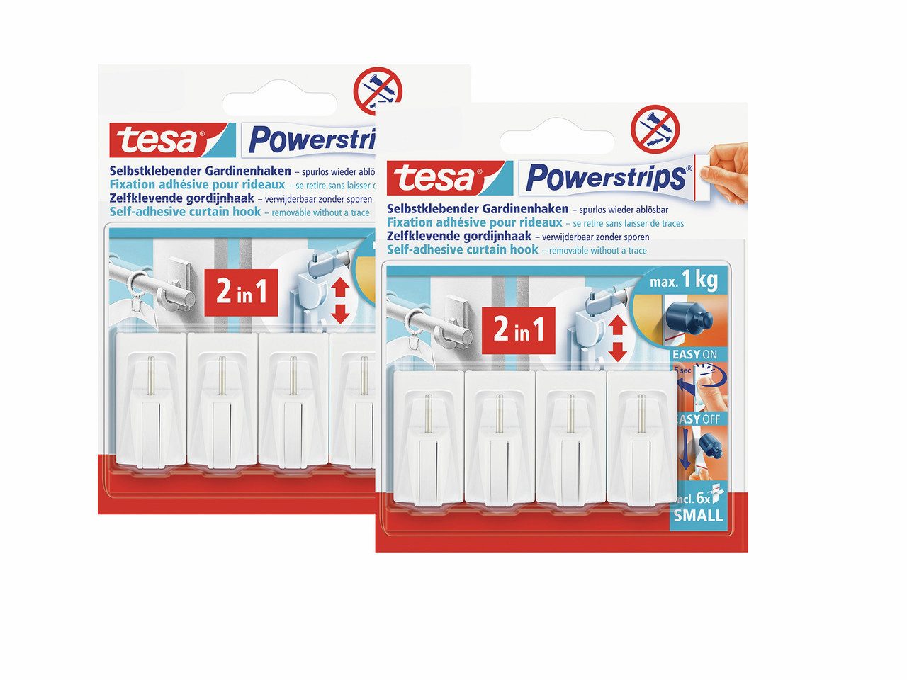 tesa Klebehaken Powerstrips Gardinenhaken, Gardinen, (Spar-Set, 8-St., Haken, Powerstrip), Stripes selbstklebend - Haken für Gardinen - je max. 1 kg