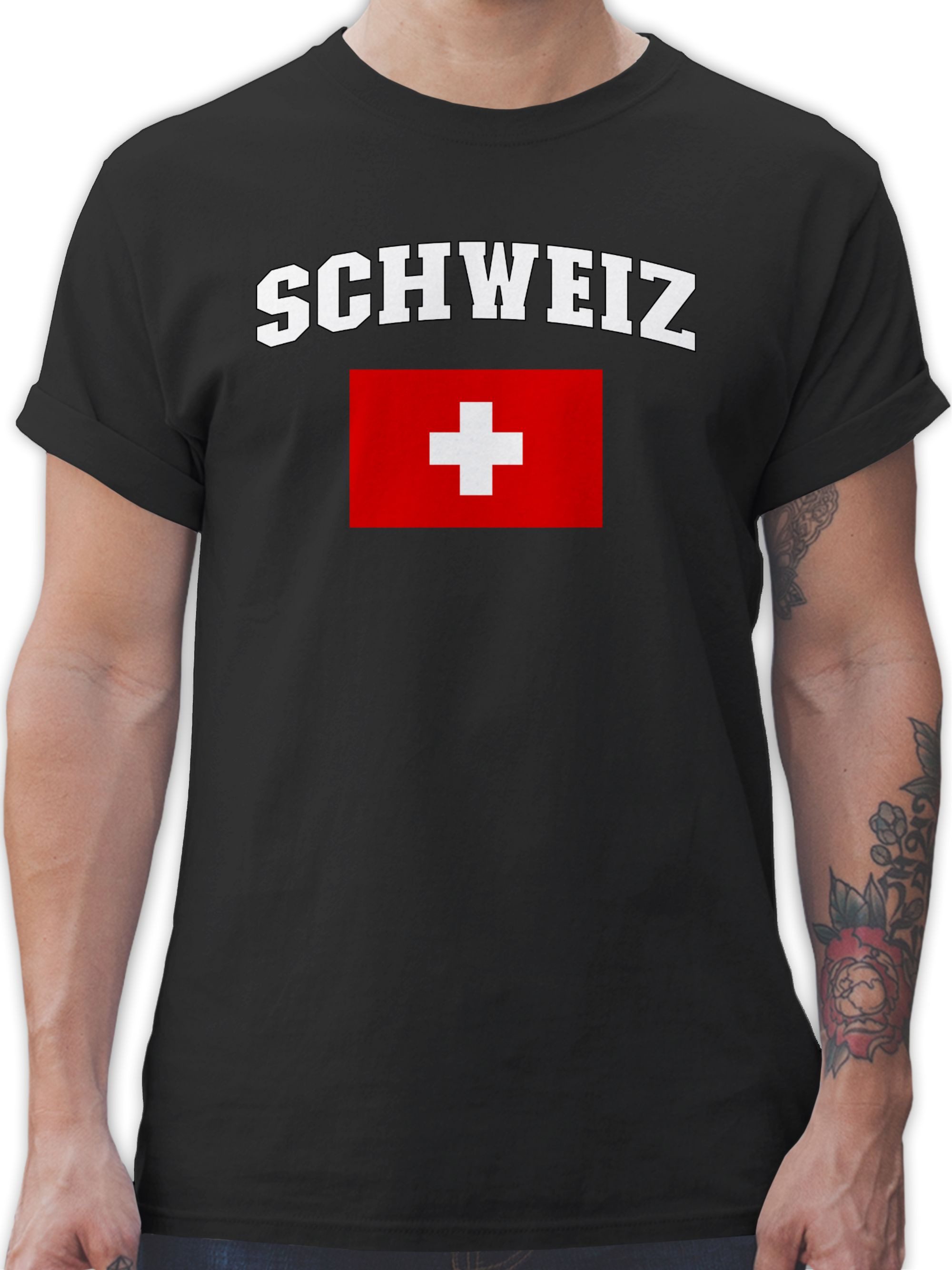 T-Shirt Schweiz Schriftzug mit Flagge, Switzerland