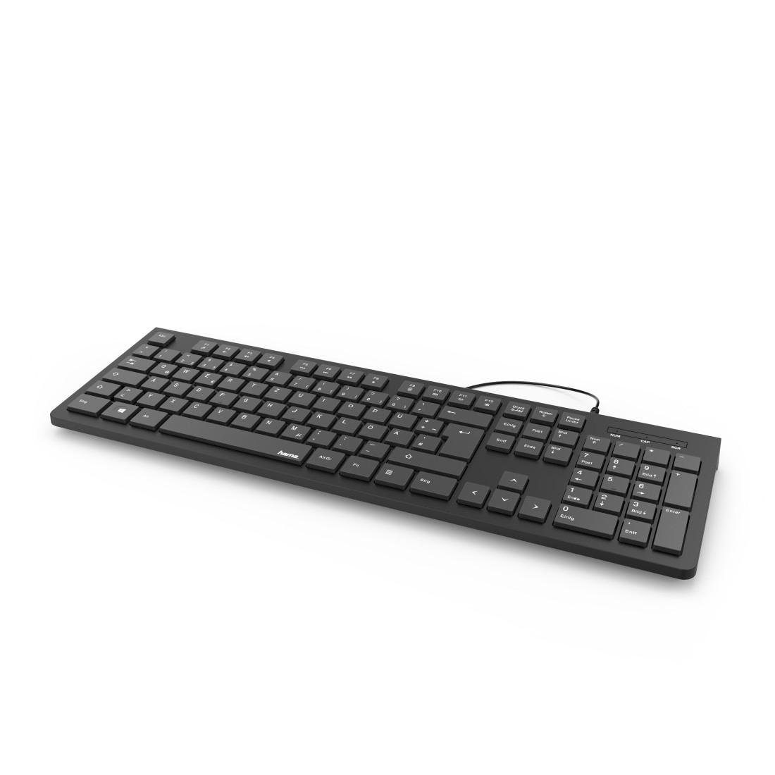 Hama Basic-Tastatur "KC-200", Schwarz Standfüße) PC-Tastatur Kabellänge m 1,5 USB-A-Stecker, (Abgesetzte Tasten/Klappbare