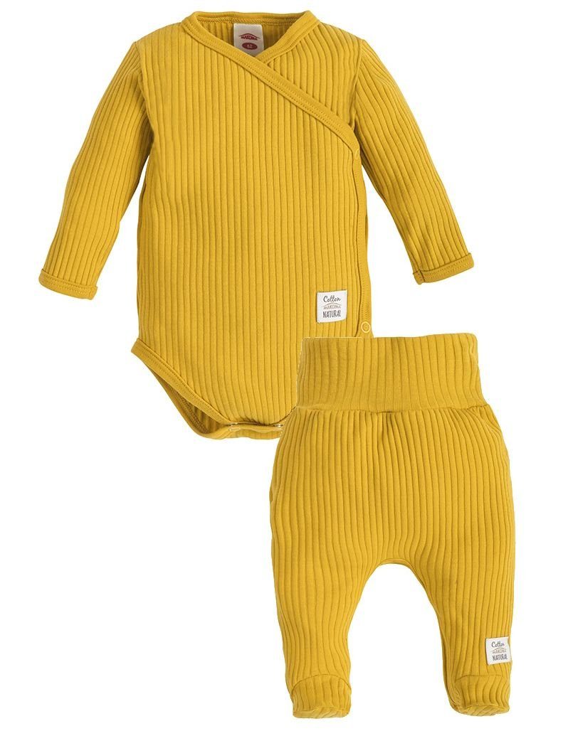 Makoma Erstausstattungspaket Baby Kleidung-Set Wickelbody & Hose mit Fuß Neutral -Harmony- (Set, 2-tlg) 100% Baumwolle Gelb