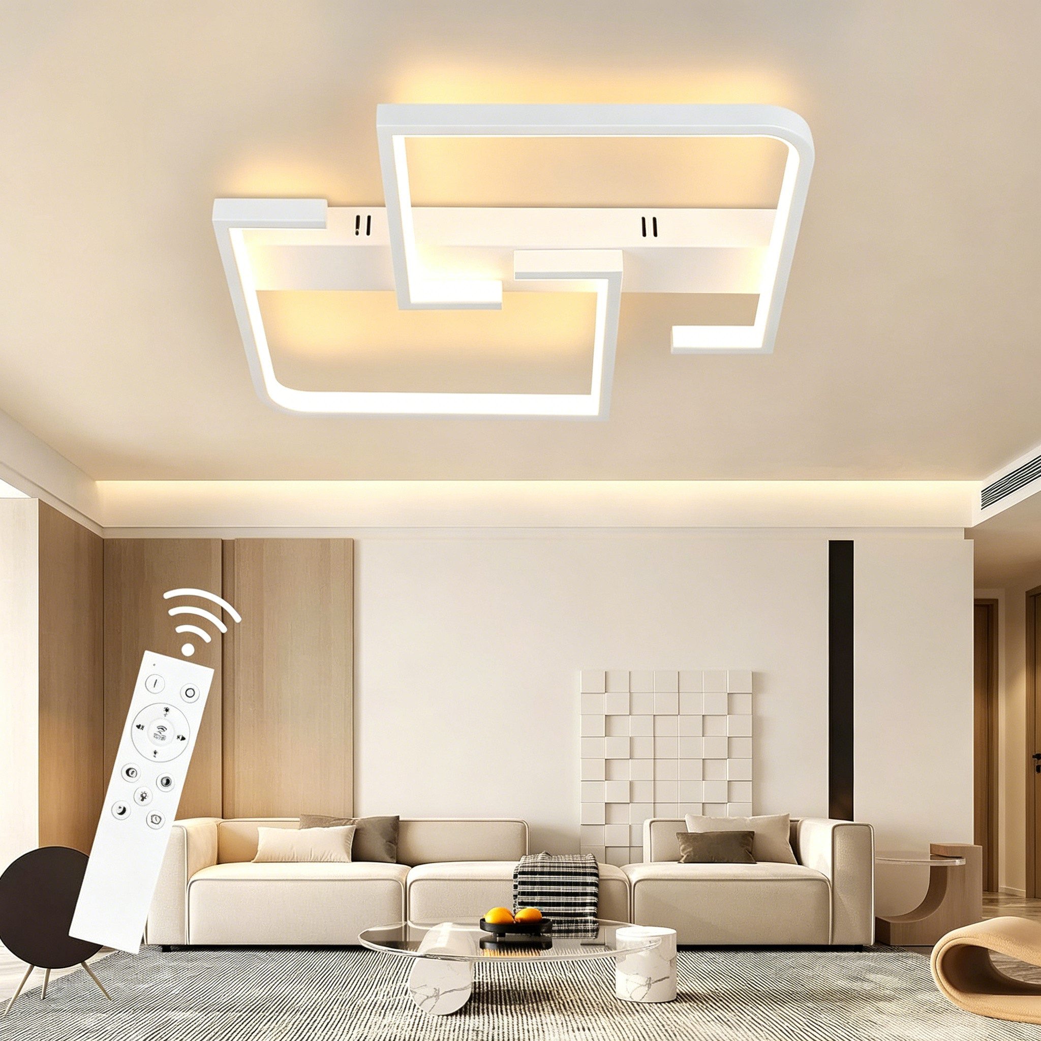 ZMH LED Deckenleuchte Dimmbare Wohnzimmer Deckenlampe mit Fernbedienung, 46W, Modern Design, 3000-6500K