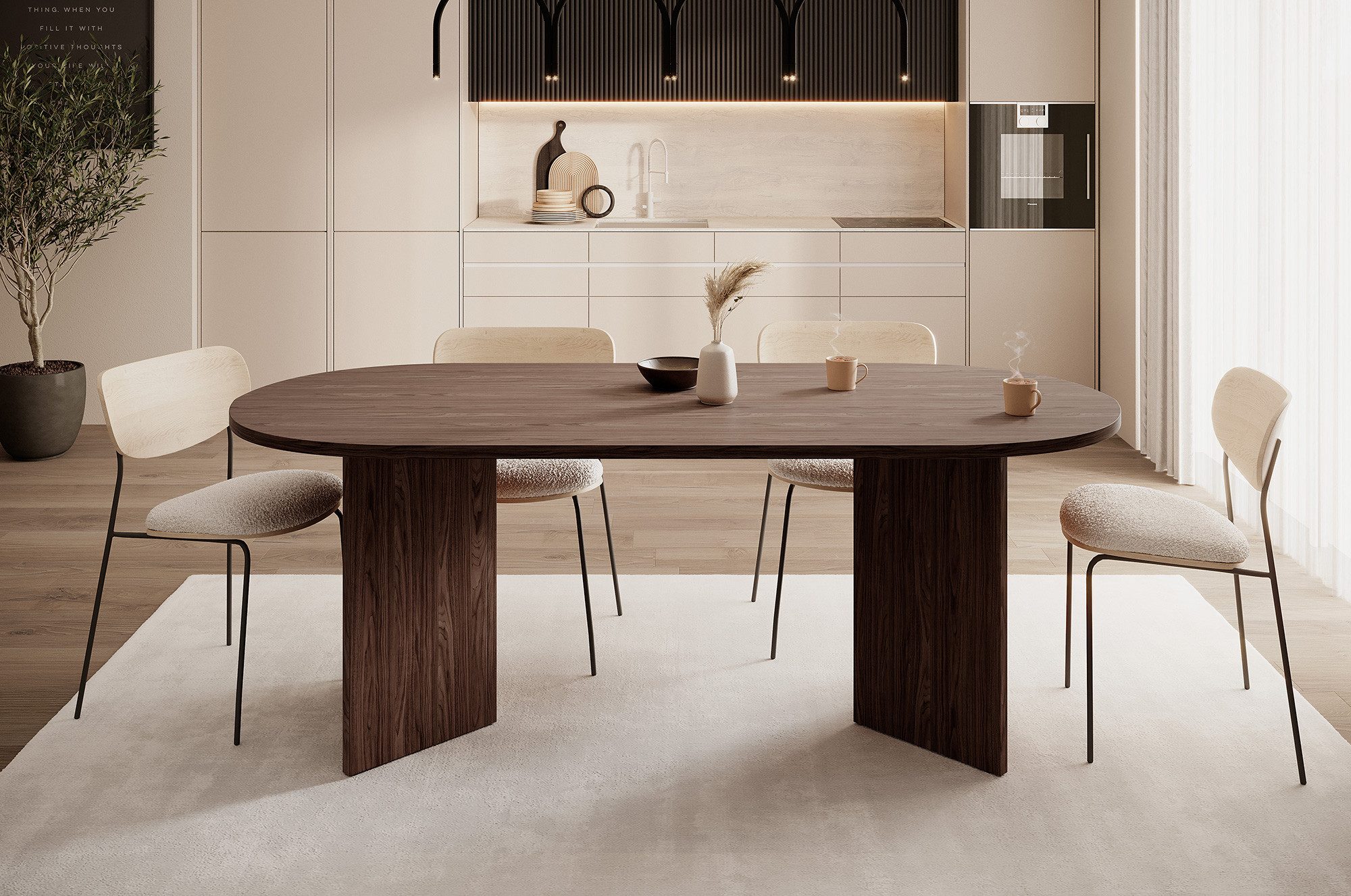 Selsey Esstisch OVO, oval, V-förmige Beine, feste Tischplatte, 204x90x75 cm