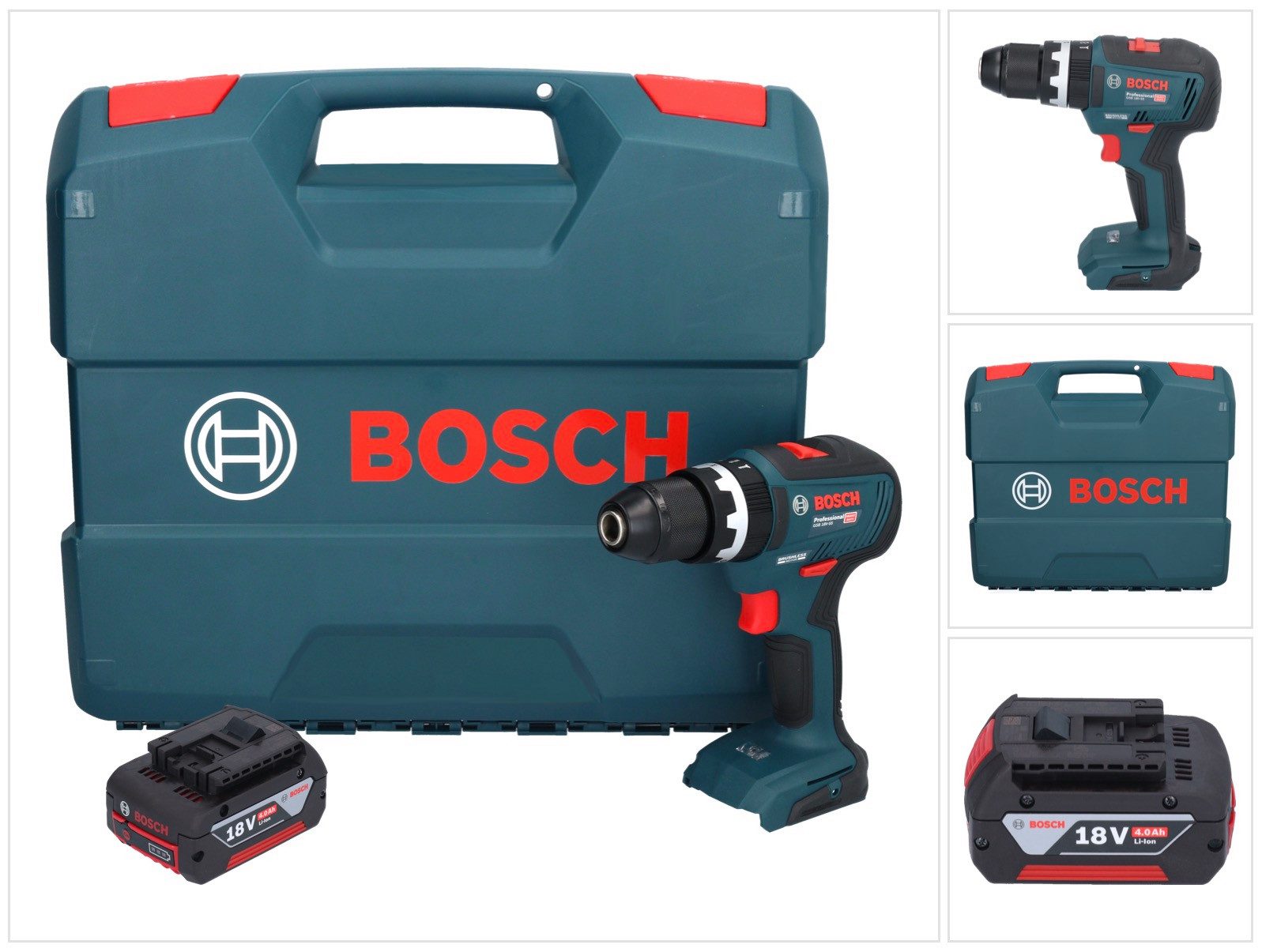 Bosch Professional Akku-Schlagbohrschrauber GSB 18V-55 Professional 18 V 55 Nm Brushless + 1x Akku 4,0 Ah + Koffer