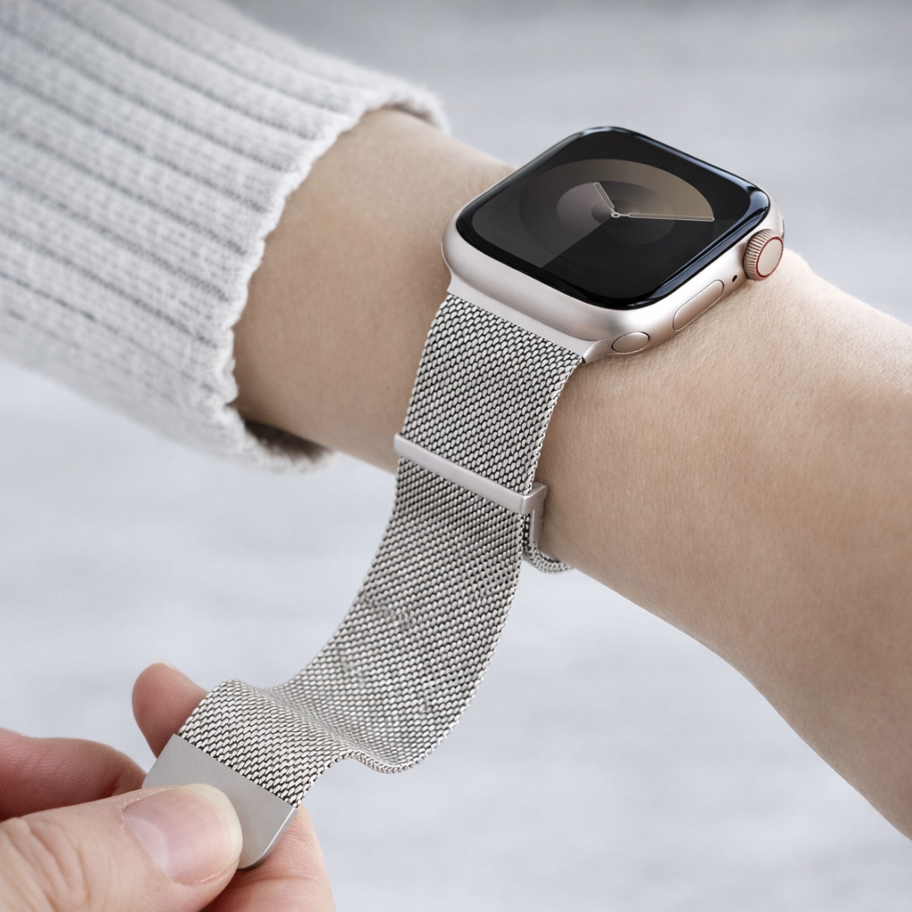 S&T Design Smartwatch-Armband Armband Edelstahl für Apple Watch Doppel Magnetischer Mesh Milanaise, Kompatibel mit Apple Watch 38 / 40 / 41/ 42 / 44 / 45 / 46 / 49 Metall