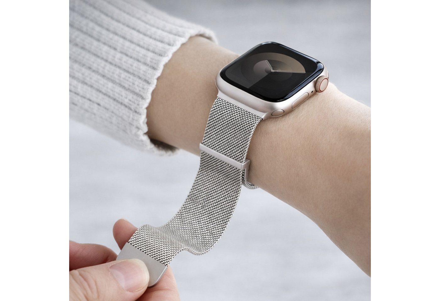 S&T Design Smartwatch-Armband Armband Edelstahl für Apple Watch Doppel Magnetischer Mesh Milanaise, Kompatibel mit Apple Watch 38 / 40 / 41/ 42 / 44 / 45 / 46 / 49 Metall