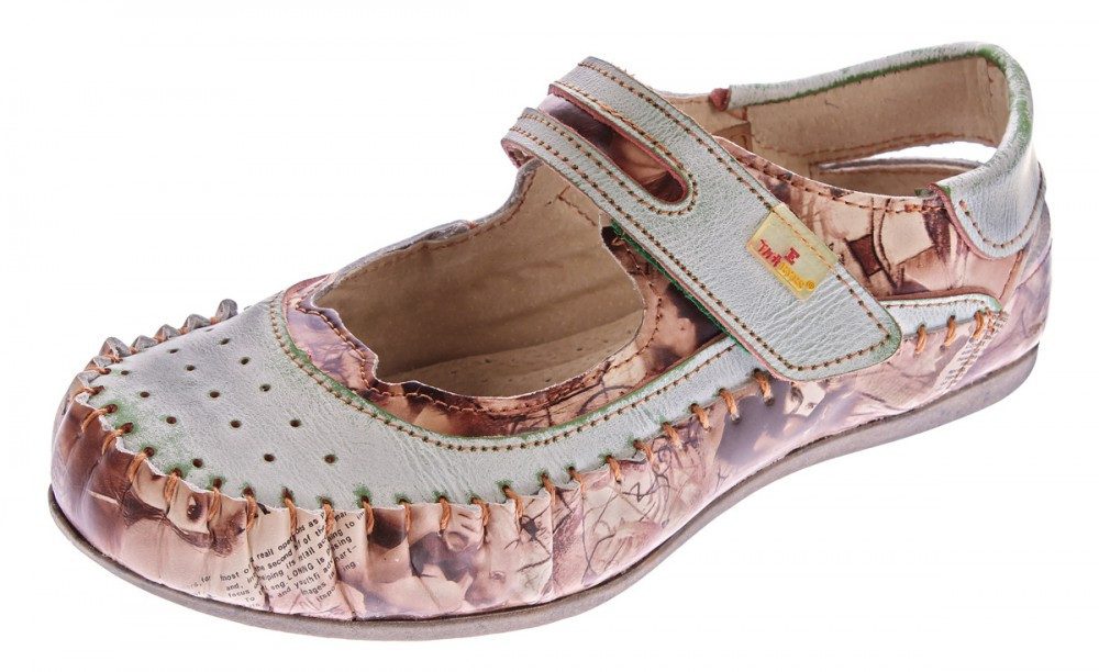 TMA Damen Leder Ballerinas Обувь Сандалии TMA 5068 Sandale Used Look, Zeitungsdruck, Muster variieren
