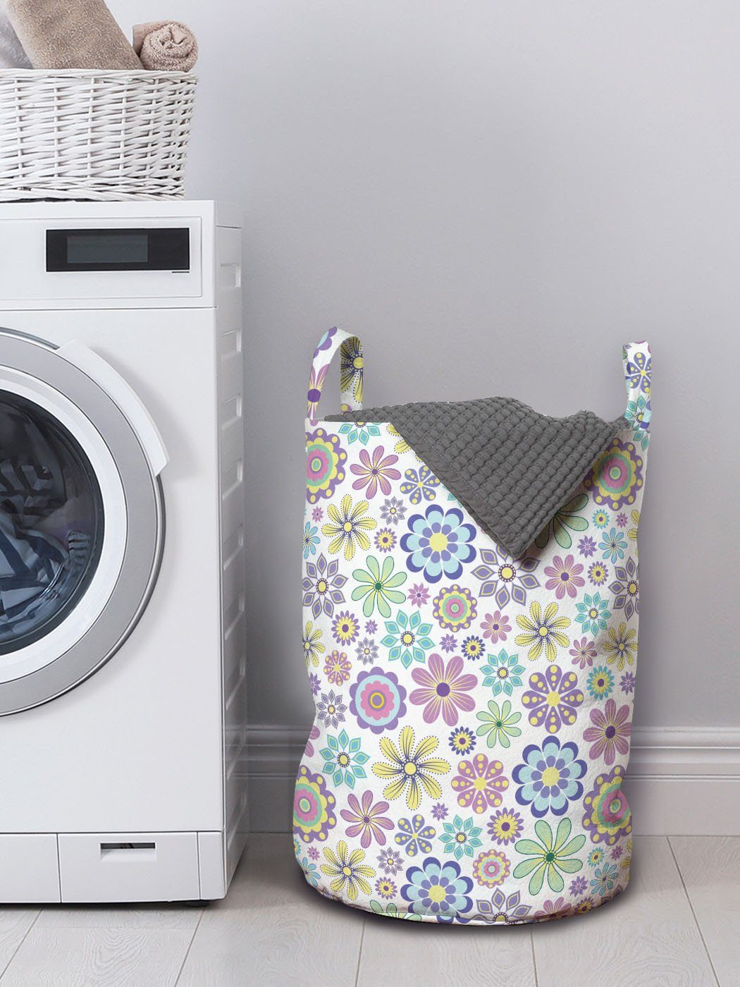 Abakuhaus Wäschesäckchen Wäschekorb mit Kordelzugverschluss Aufwändige für blühen Waschsalons, Griffen Pastell Weinlese