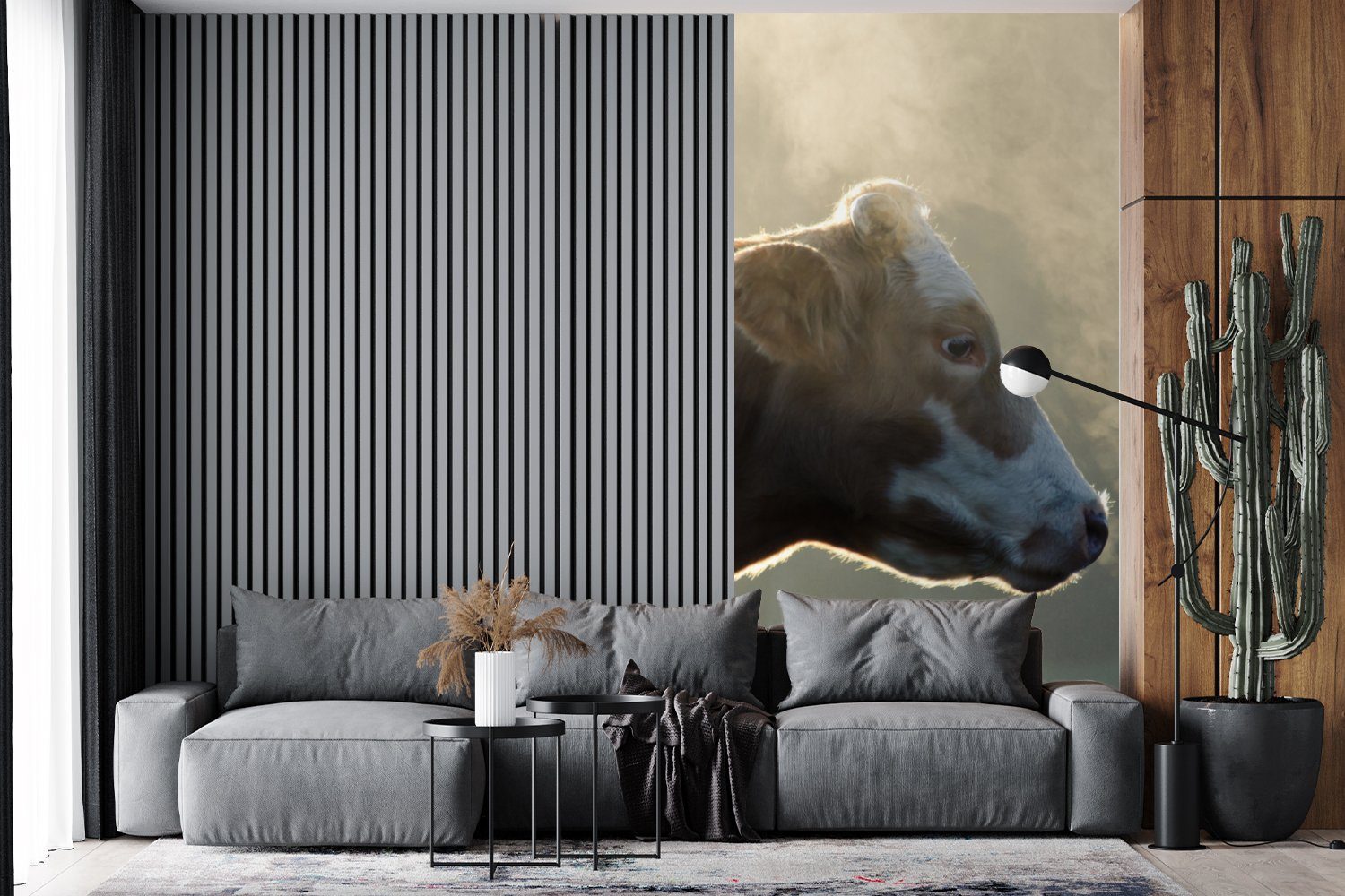 Schlafzimmer Wohnzimmer - Nebel Fototapete Matt, MuchoWow St), für Kuh bedruckt, Fototapete Vliestapete Küche, - (2 Sonne,