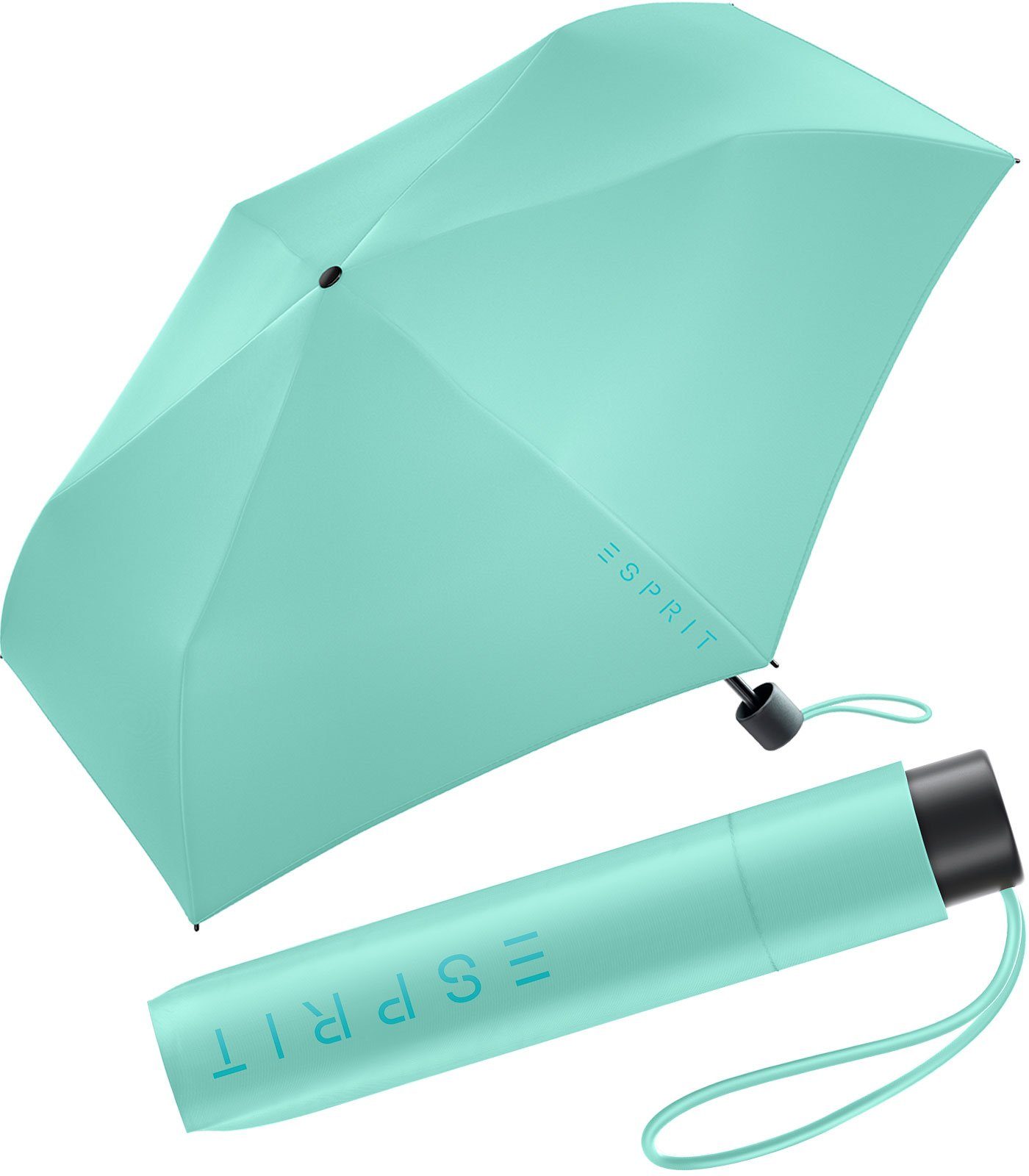 Esprit Taschenregenschirm Mini Regenschirm Damen Slimline FJ 2023, sehr leicht, in den neuen Trendfarben mint