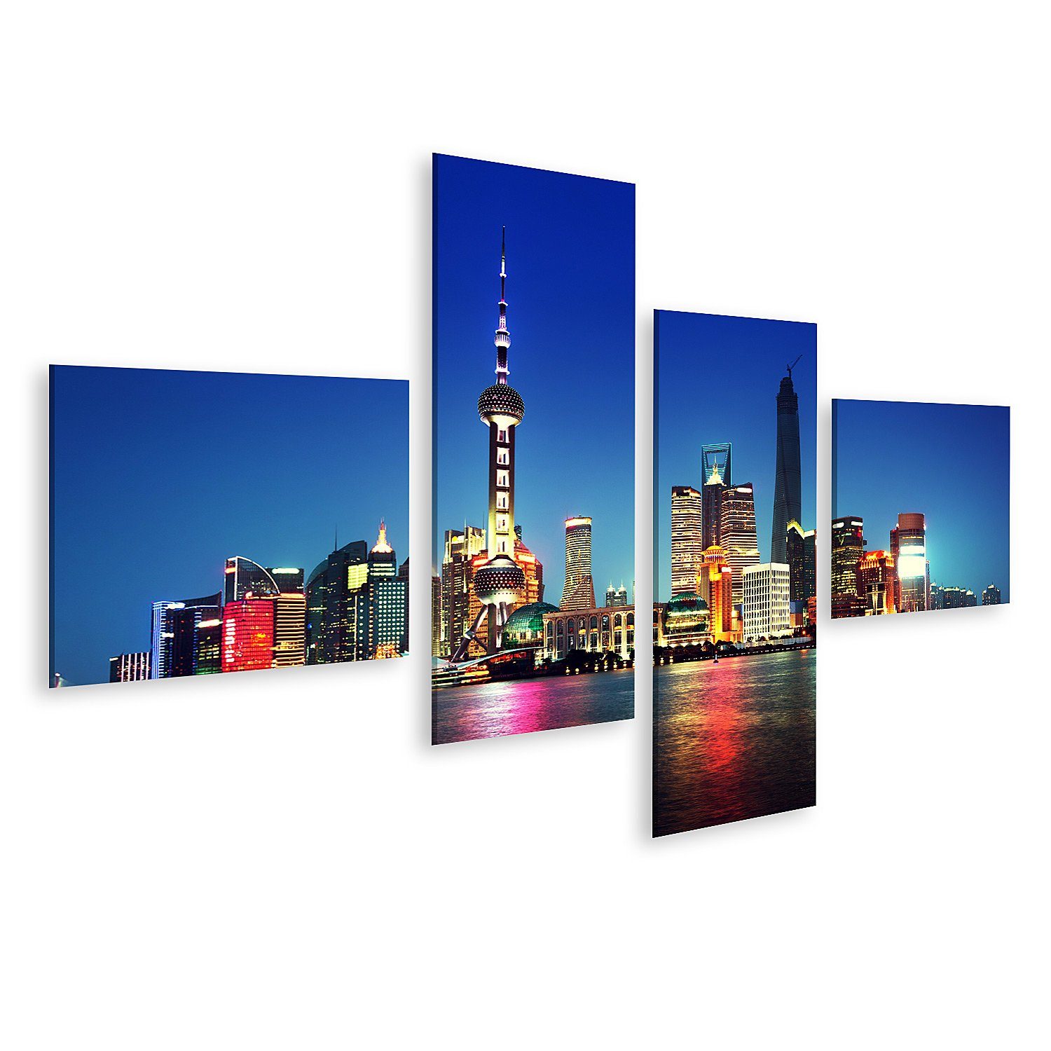 islandburner Leinwandbild Bild auf Leinwand Shanghai Nacht Neon China Wandbild Leinwandbild Wand