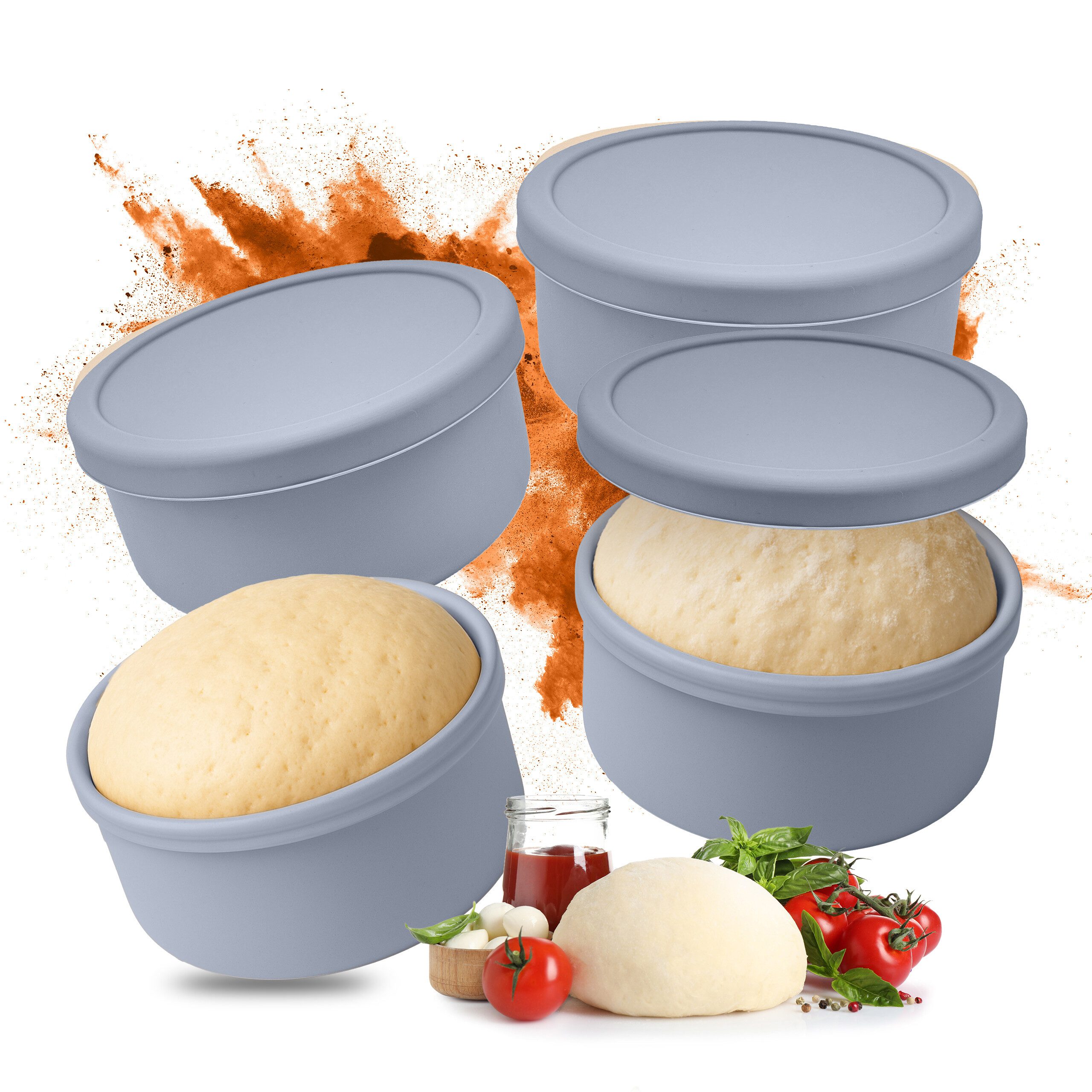 relaxdays Vorratsdose Pizzaballenbox mit Deckel 4er Set, Silikon, blau