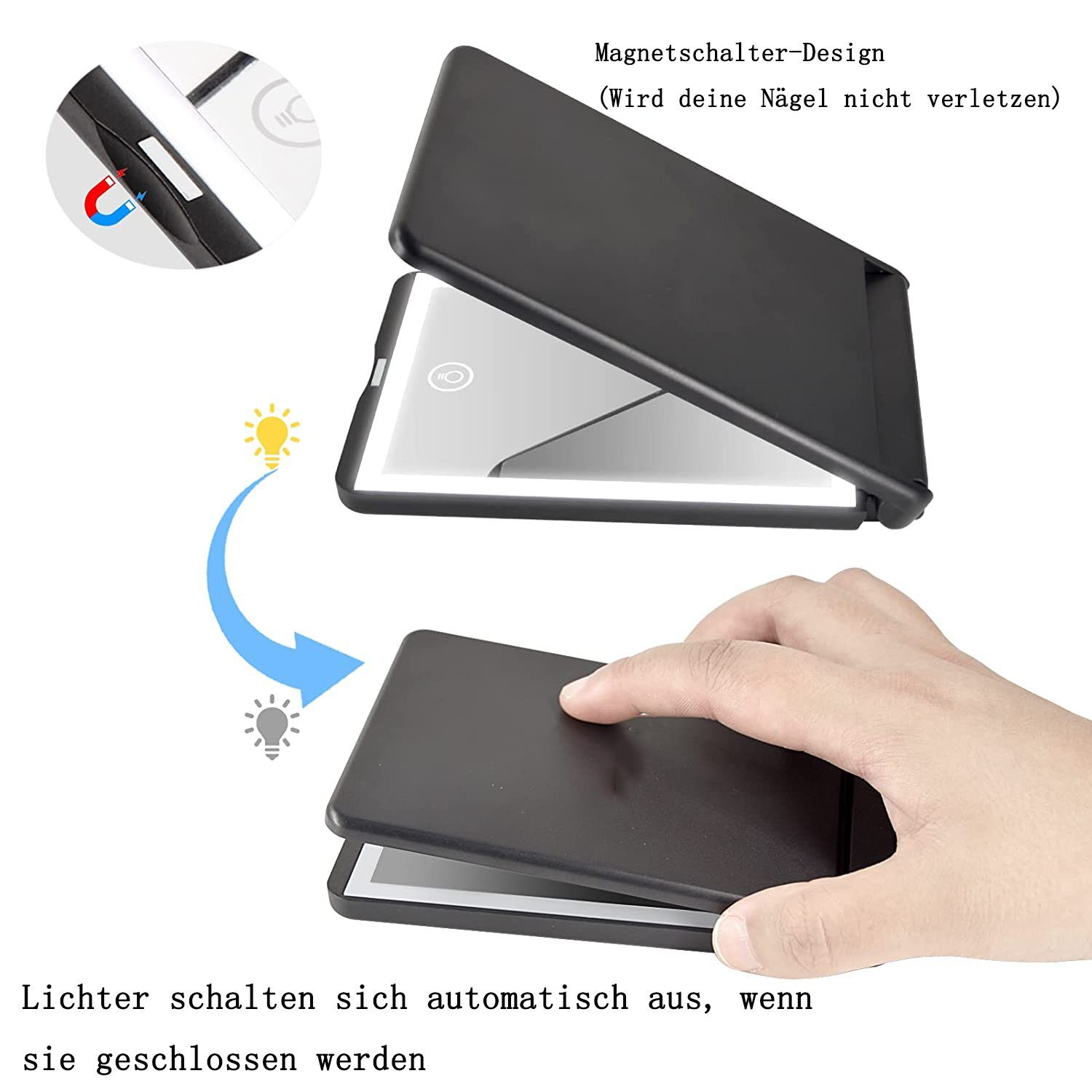 LED /2X 1X Handspiegel weiß Taschenspiegel Klappbar, Taschenspiegel mit Vergrößerung USB GelldG