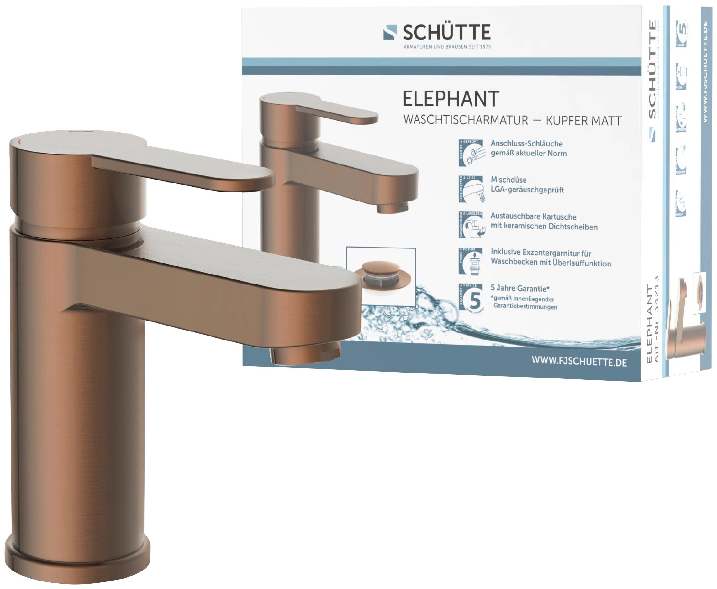 Schütte Waschtischarmatur ELEPHANT inkl. Exzenter, Marken-Mischdüse, leichte Montage