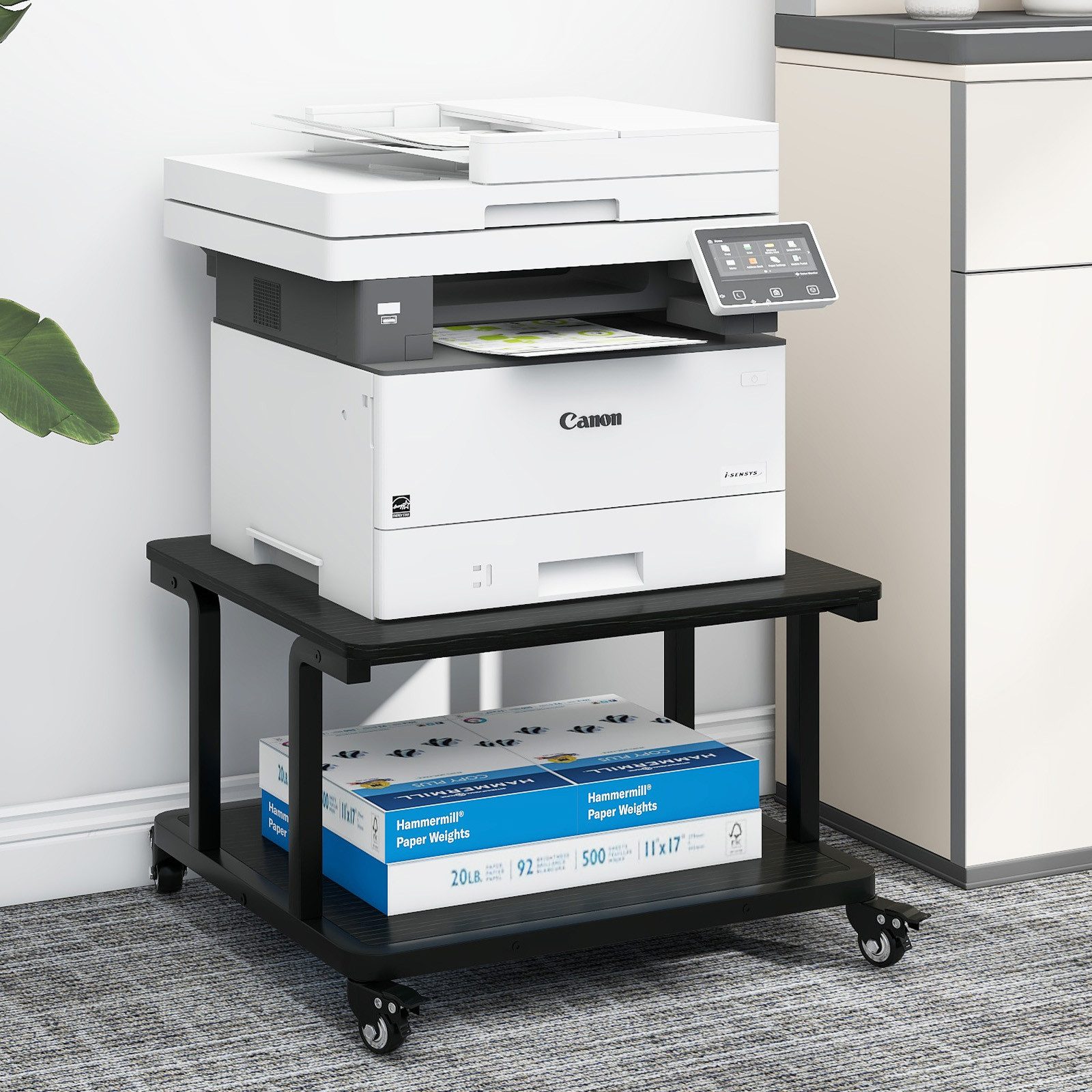 PUNCIA Druckertisch mit 2 Ebenen, Druckerständer mit Rollen & Bremsen (1-St), mobiler Druckerwagen, 60 x 50 x 37,5cm