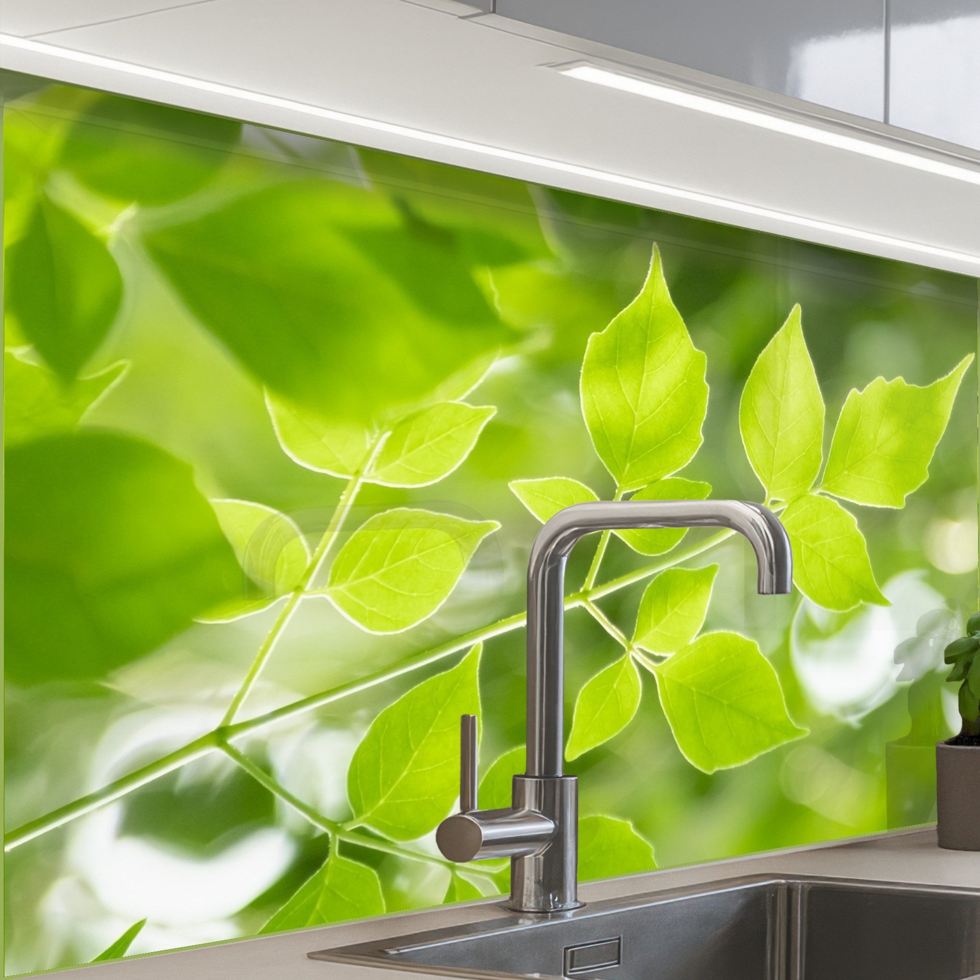 KitchenYeah Küchenrückwand Muster selbstklebend (keine Folie) Natur - Frühling - Grün - Blätter, (1-tlg), Spritzschutz, Küche, Rückwand, Küchenwand, Küchenfront, 30x20 cm