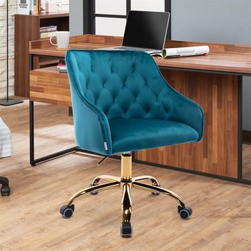 MODFU Stuhl Bürostuhl, Schminkstuhl, Stoff-Schreibtischstuhl, Samt (360° drehbar, höhenverstellbar), hübscher schicker Stuhl, goldener Bürostuhl