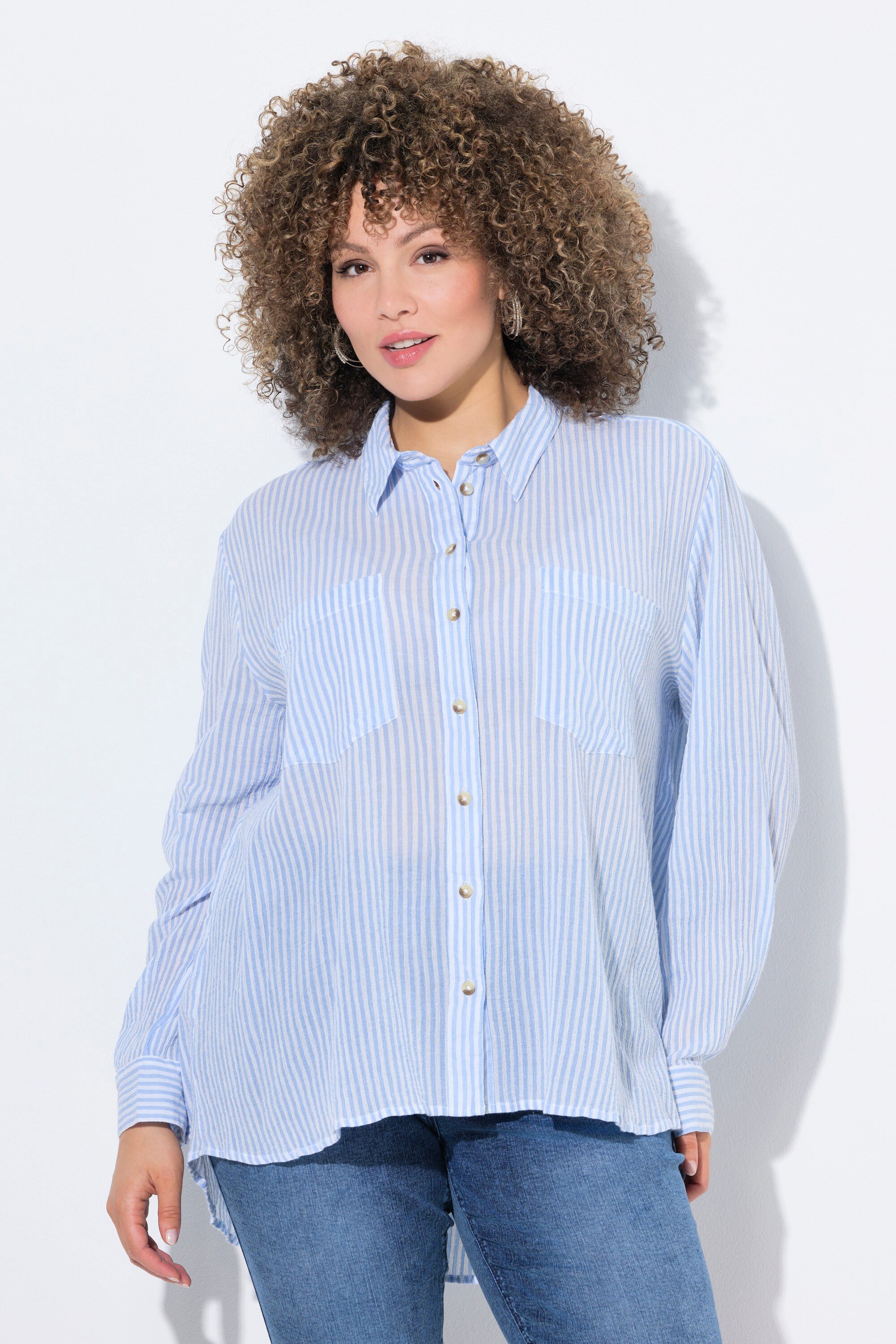 Ulla Popken Hemdbluse Streifenbluse Krepp Hemdkragen günstig online kaufen