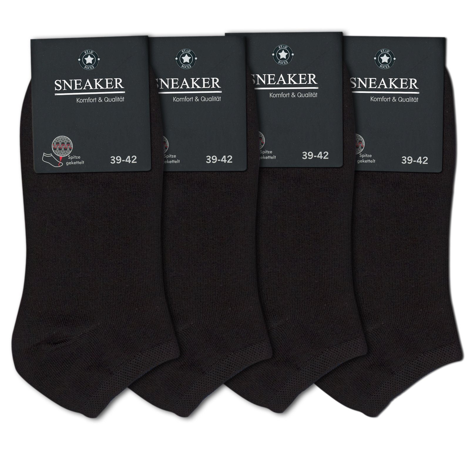 BLACK Sneakersocken Sockenbude schwarz) (Bund, ohne drückende 4-Paar, Naht Die