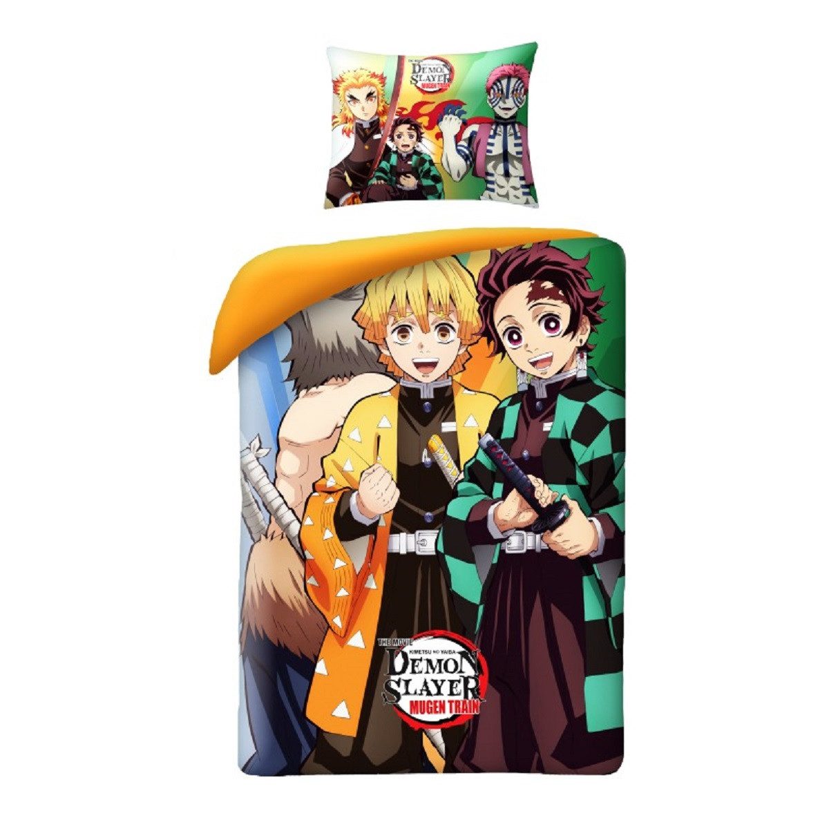 Demon Slayer Bettwäsche Set Baumwolle Bettdeckenbezug 140 × 200 cm mit 70 × 90 cm Kissenbezug, 2 teilig