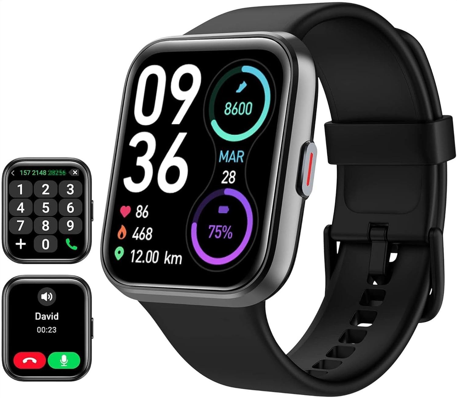 Tensky ID208 Plus Smartwatch (4,5 cm, android ios), SMARTWATCH MIT BLUETOOTH TELEFONIE ALEXA UND FITNESS TRACKING