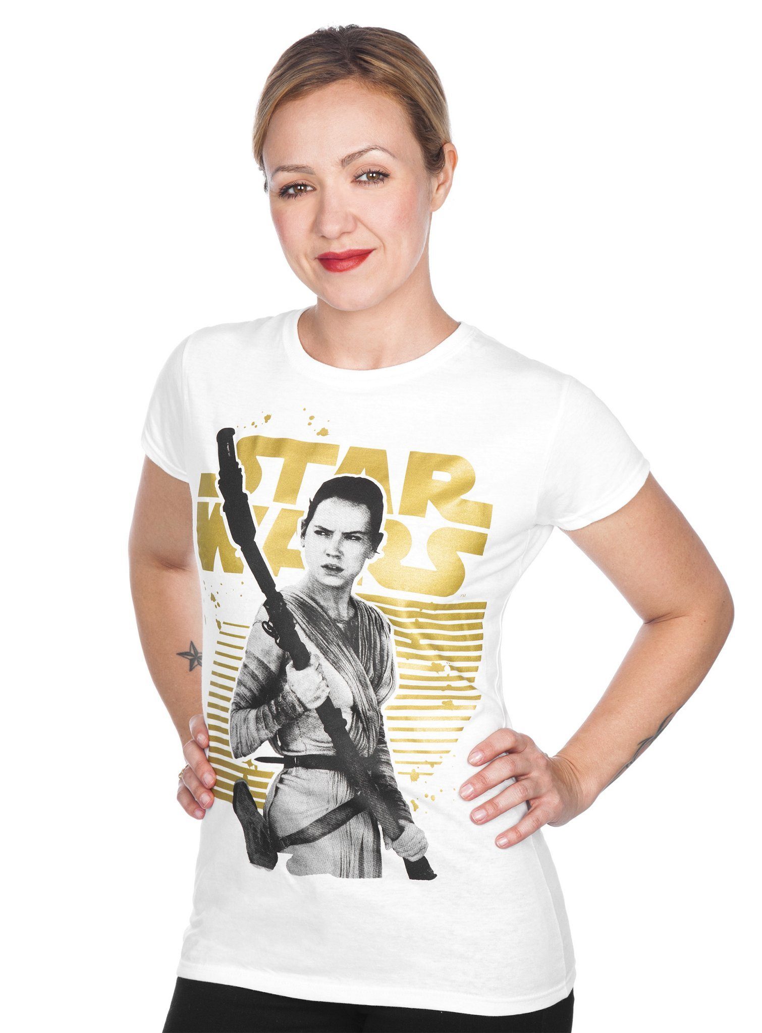 Kostüm Girlie Shirt Rey Gold Logo