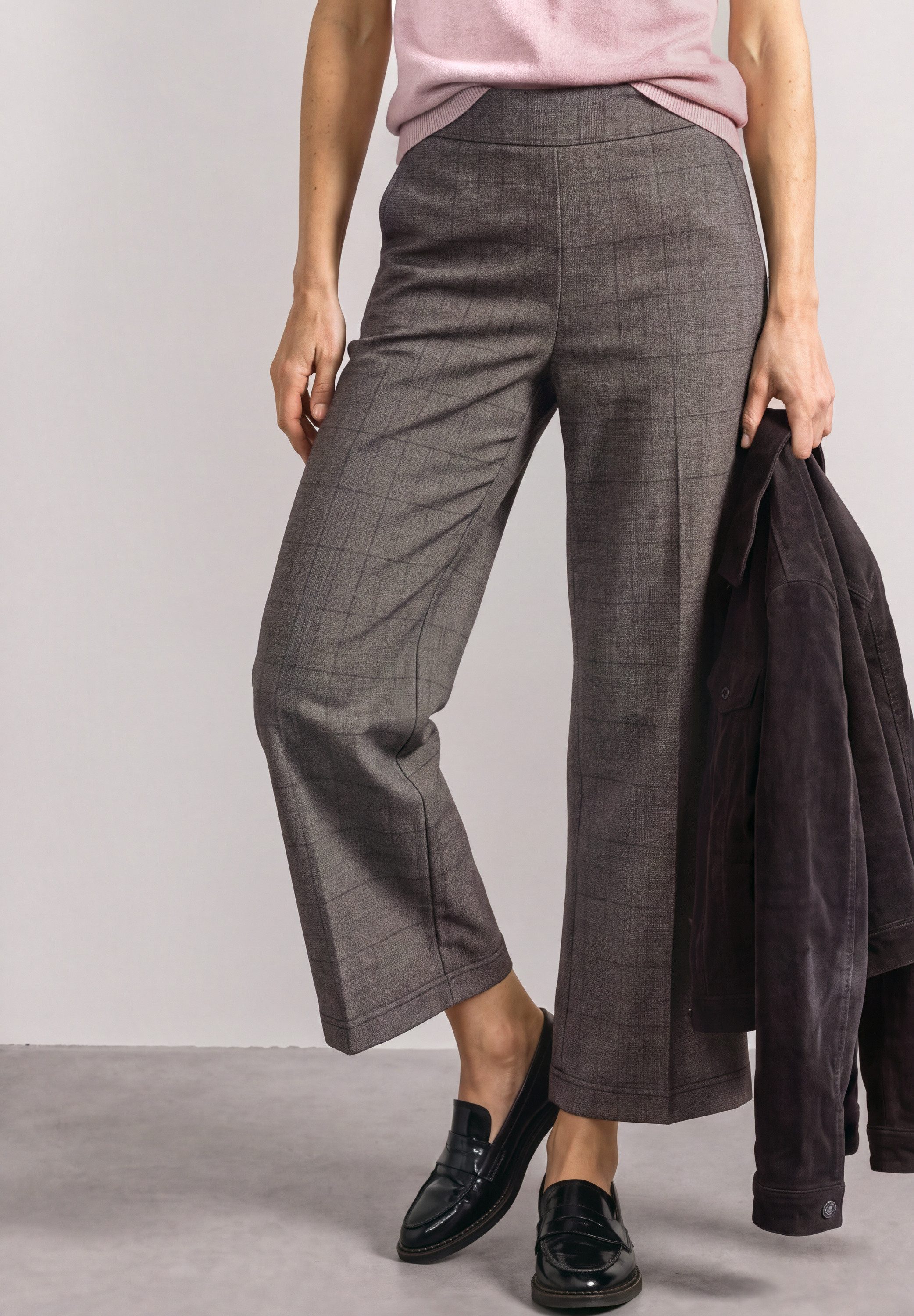 STREET ONE Stoffhose Style Emee Culotte mit Karomuster / Weites Bein / Gummibund