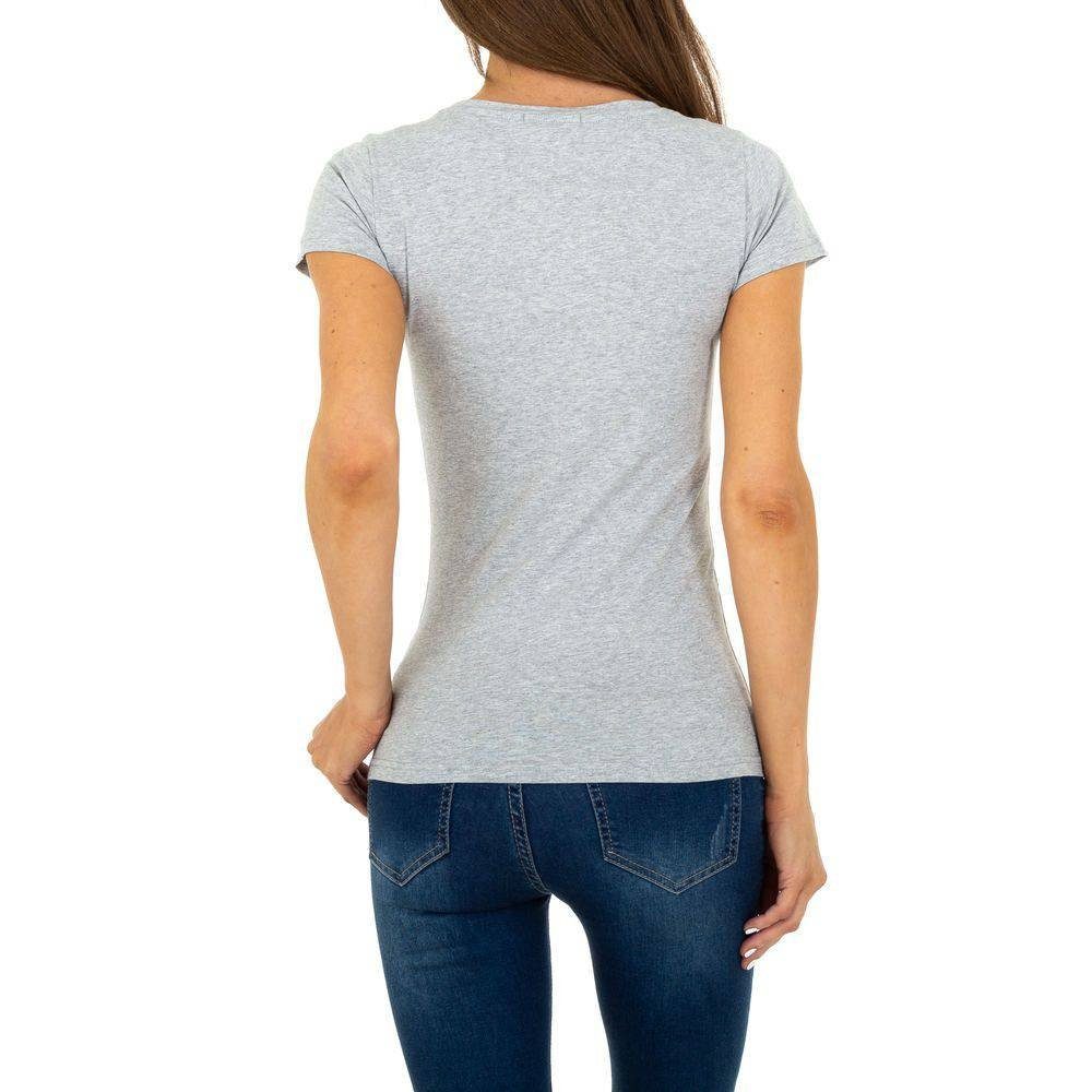 Strass in Freizeit T-Shirt Grau Print T-Shirt Ital-Design Damen