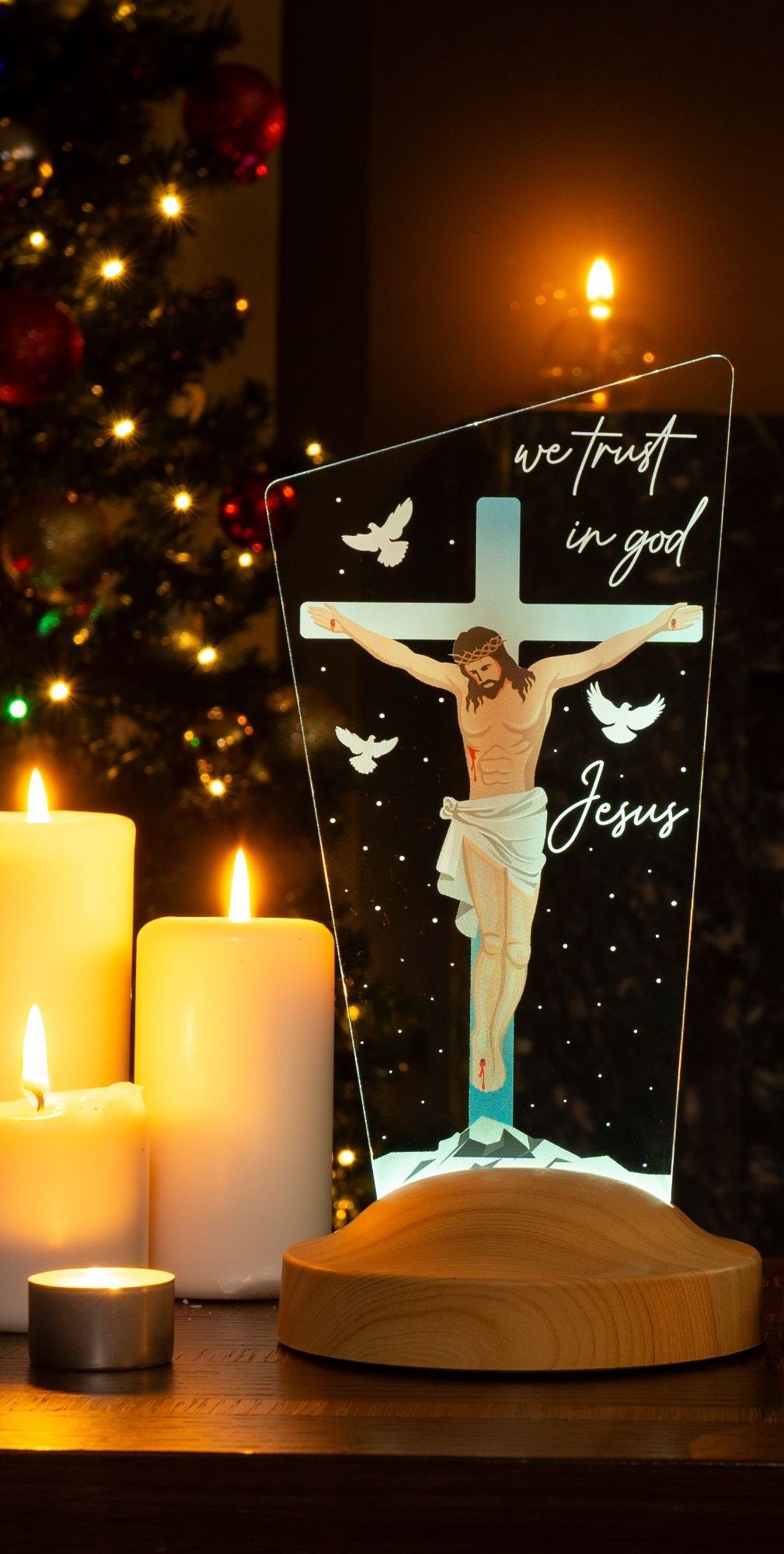 Geschenkelampe LED Nachttischlampe Jesus Christus 3D UV Druck Farbige Nachtlicht Christliches Geschenk, Leuchte 7 Farben fest integriert, Geschenk für Oma, Mama – Bild 4 von 5