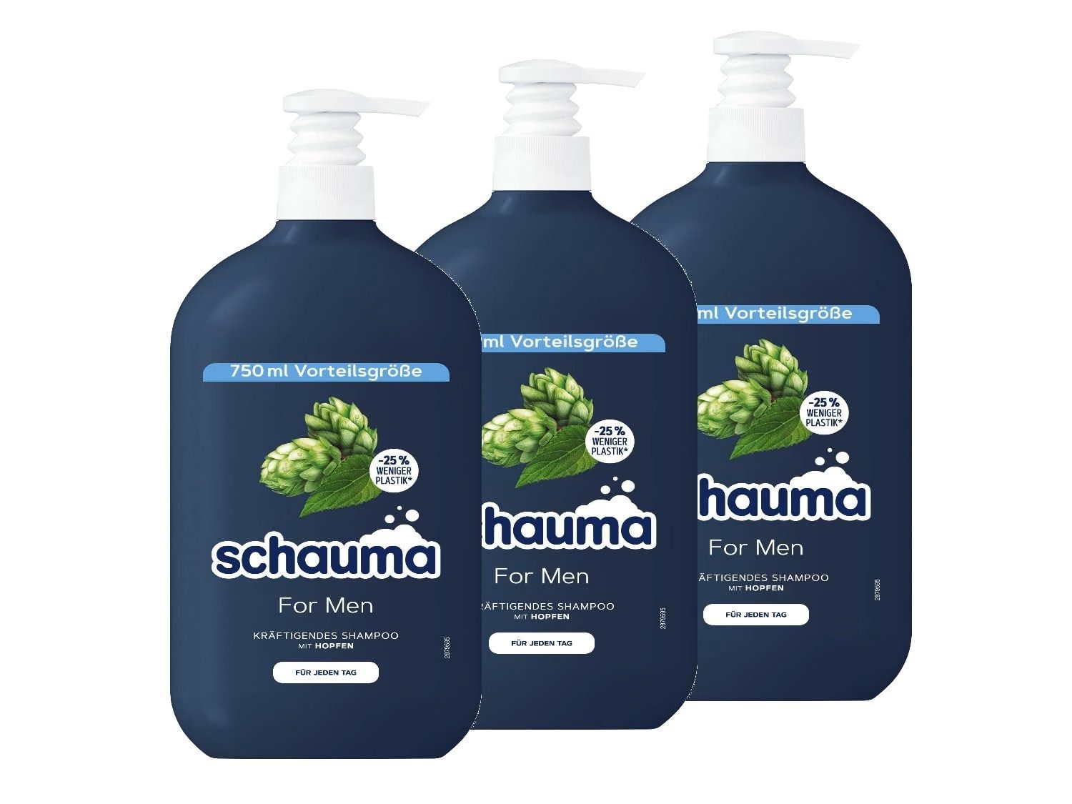 Schauma Haarshampoo 3x Schauma Schwarzkopf Shampoo For Men mit Hopfen (750 ml), 3-tlg., Männershampoo, Kräftigendes Shampoo vom Ansatz an bis in die Spitzen