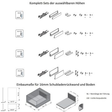 MS Beschläge Auszug Schubladensystem Weiß Schubkasten-Set Soft Close