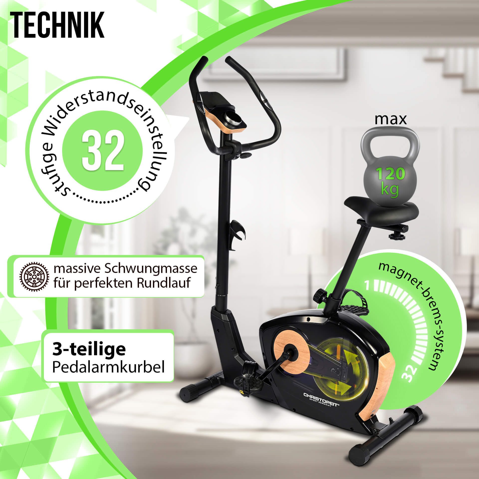 Christopeit Sport® Ergometer ET 3.1 (Kinomap kompatibel), 120 kg max. Benutzergewicht, Fahrrad, 32 Widerstandsstufen